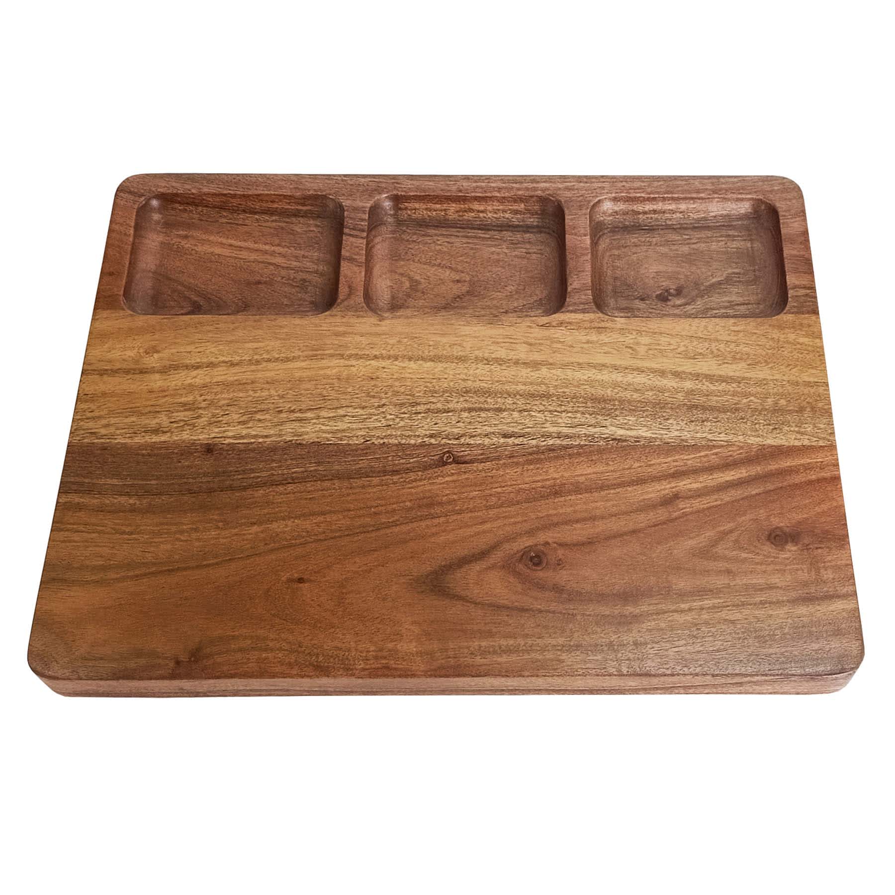 Wooden Cutting Board with 3 Sorting Compartments