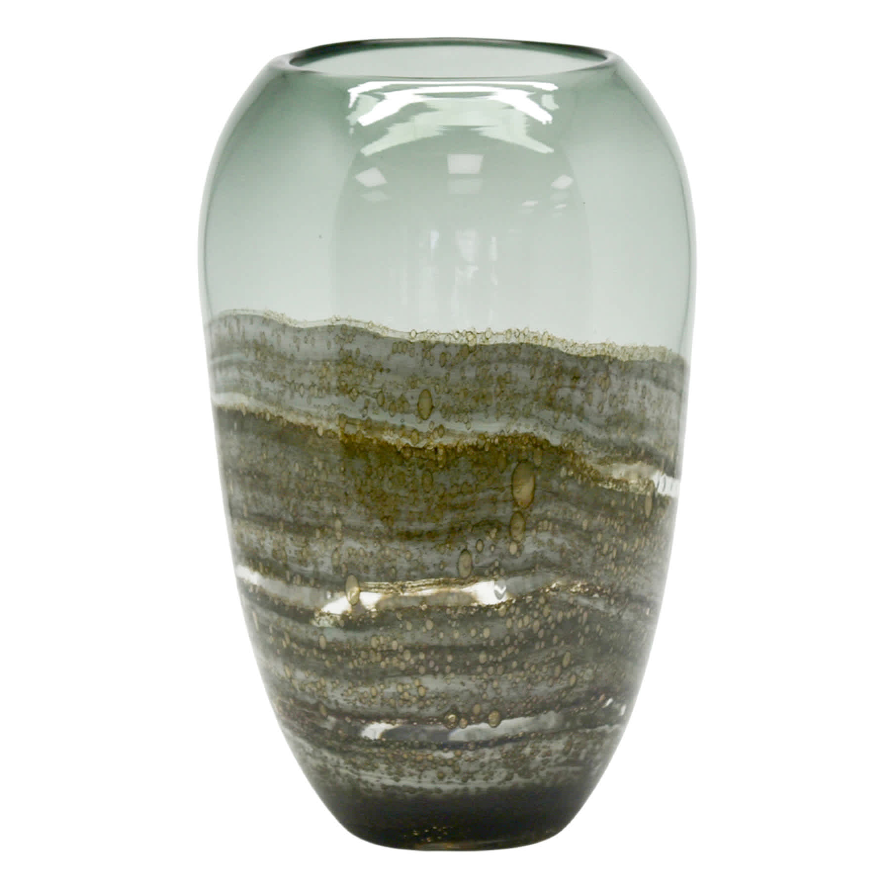 Grey Glass Vase With Metal Lines, 7x12