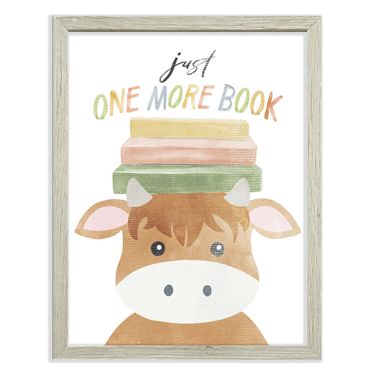 Just One More Book Cow Framed Print Under Glass Wall Art, 15x11