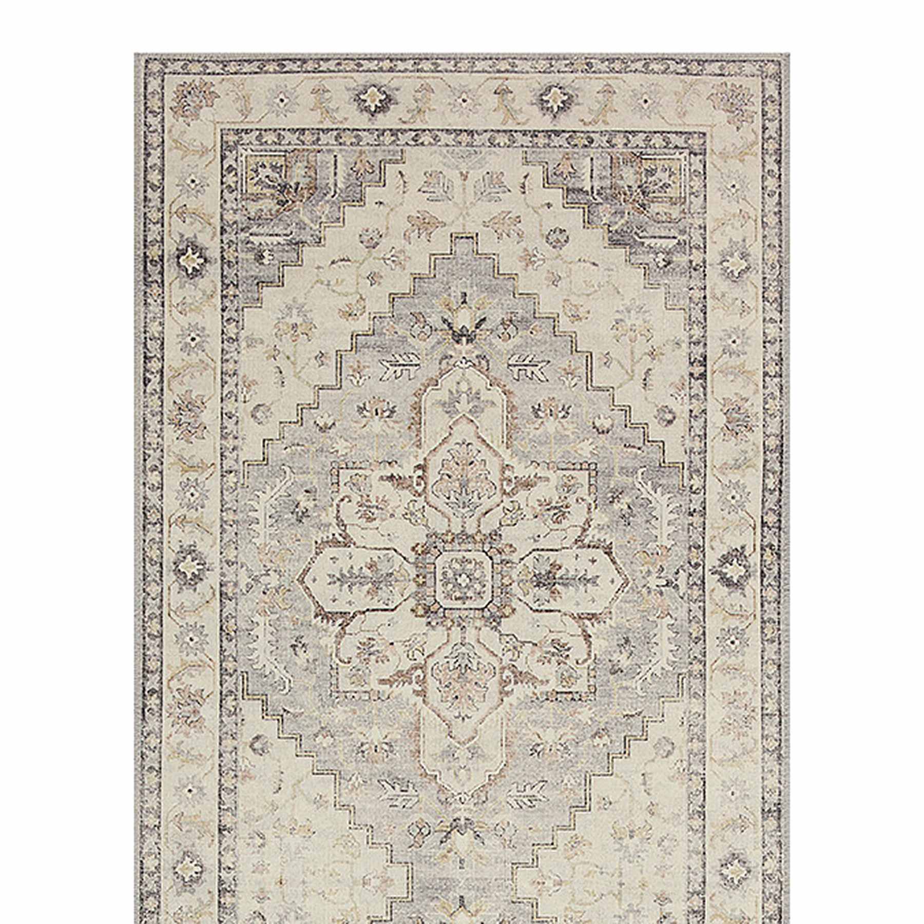 (D576) Honeybloom Grand Villa Taupe Medallion Runner, 2x7