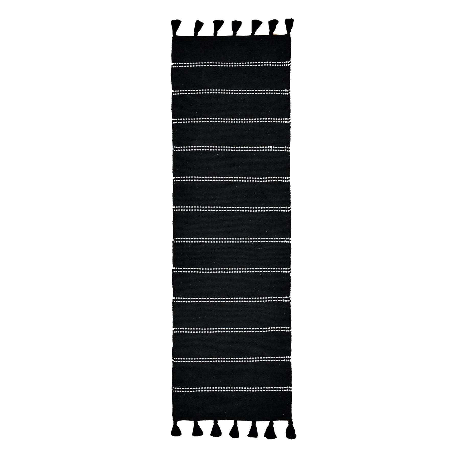 (D582) Honeybloom Woven Black Striped Runner Rug, 2x7
