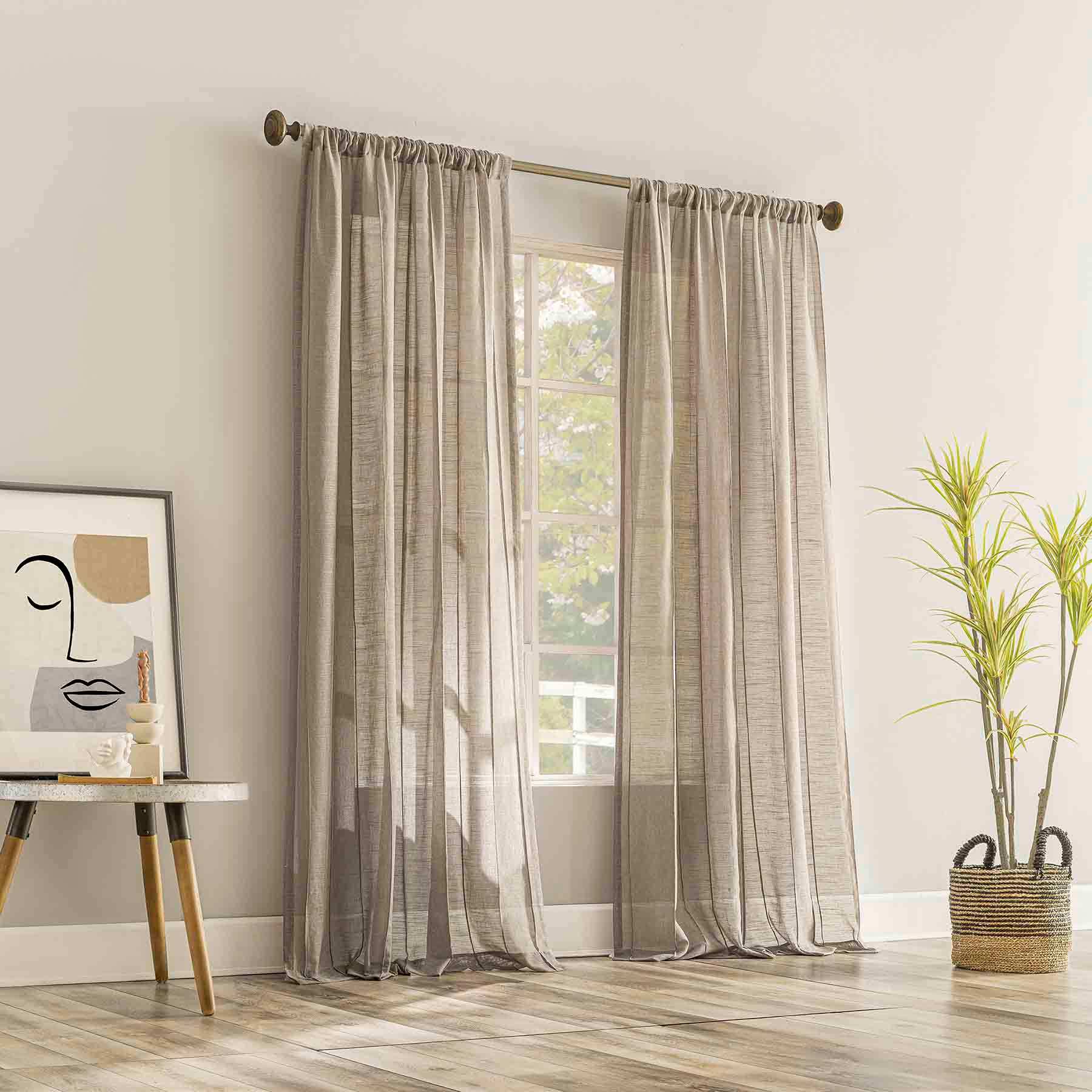Ayanna Driftwood Sheer Rod Pocket Single Curtain Panel, 84"