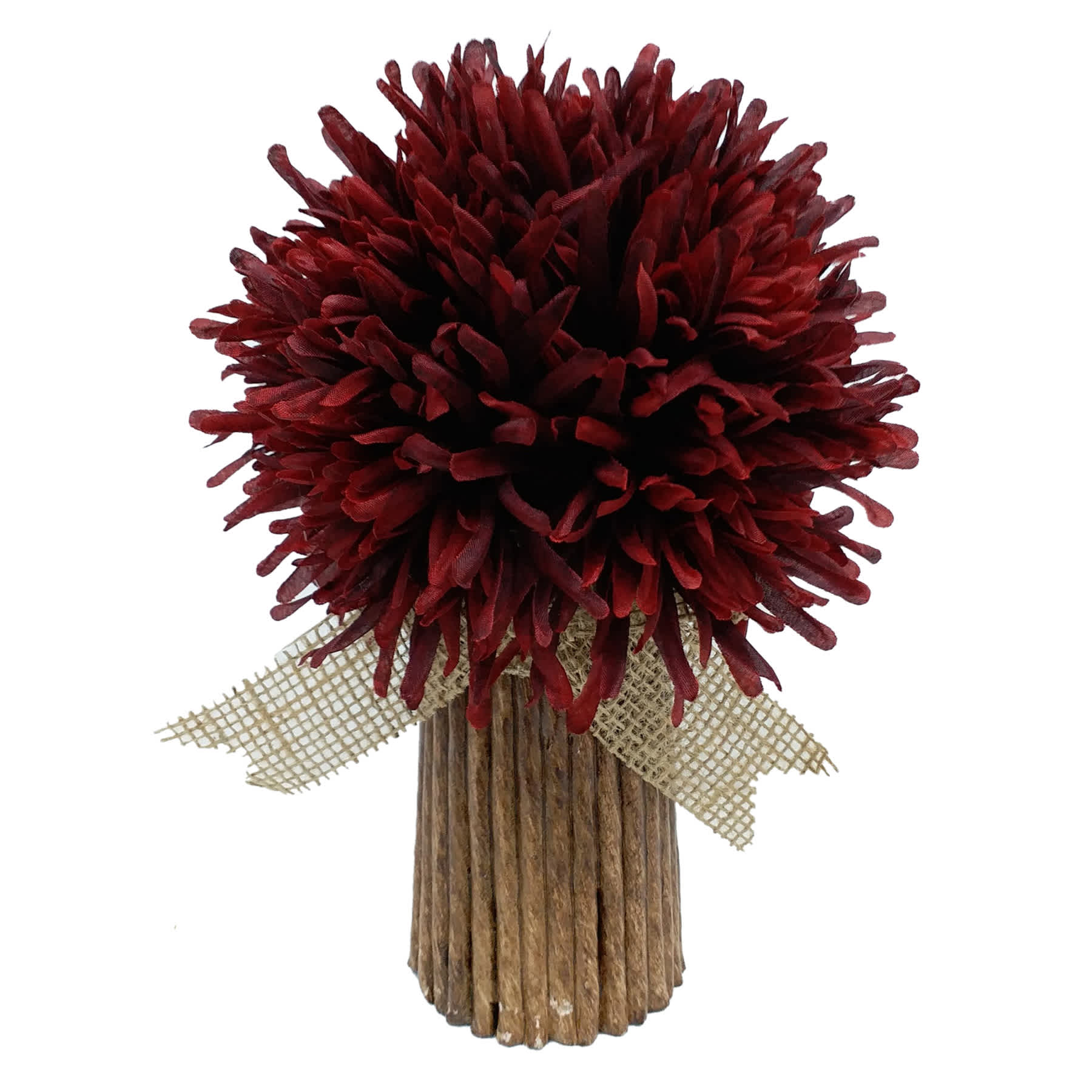 Red Mum Arrangement in Natural Vase, 9"