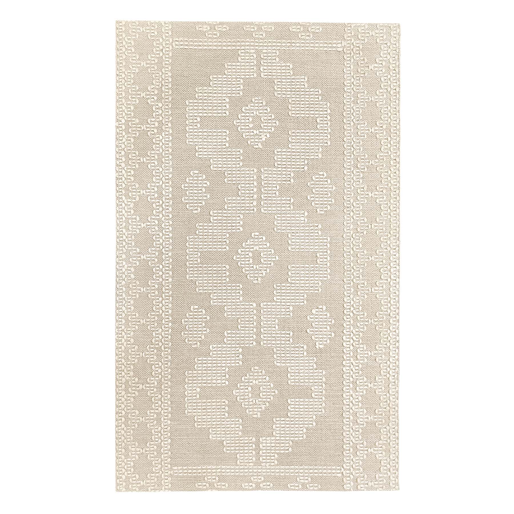 (B669) Found & Fable Goa Ivory Tribal Handmade Accent Rug, 3x5