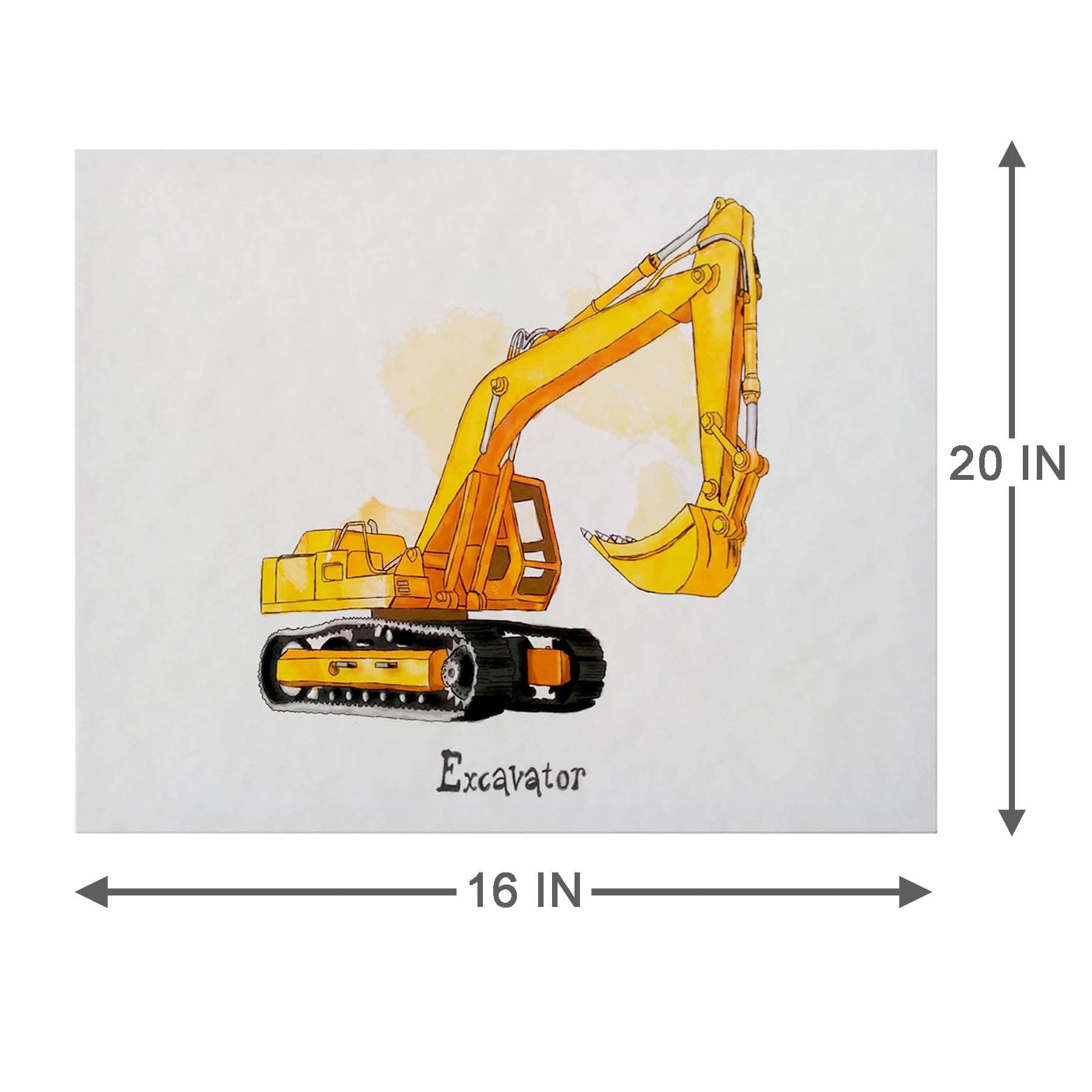 Yellow Construction Excavator Canvas Wall Art, 16x20