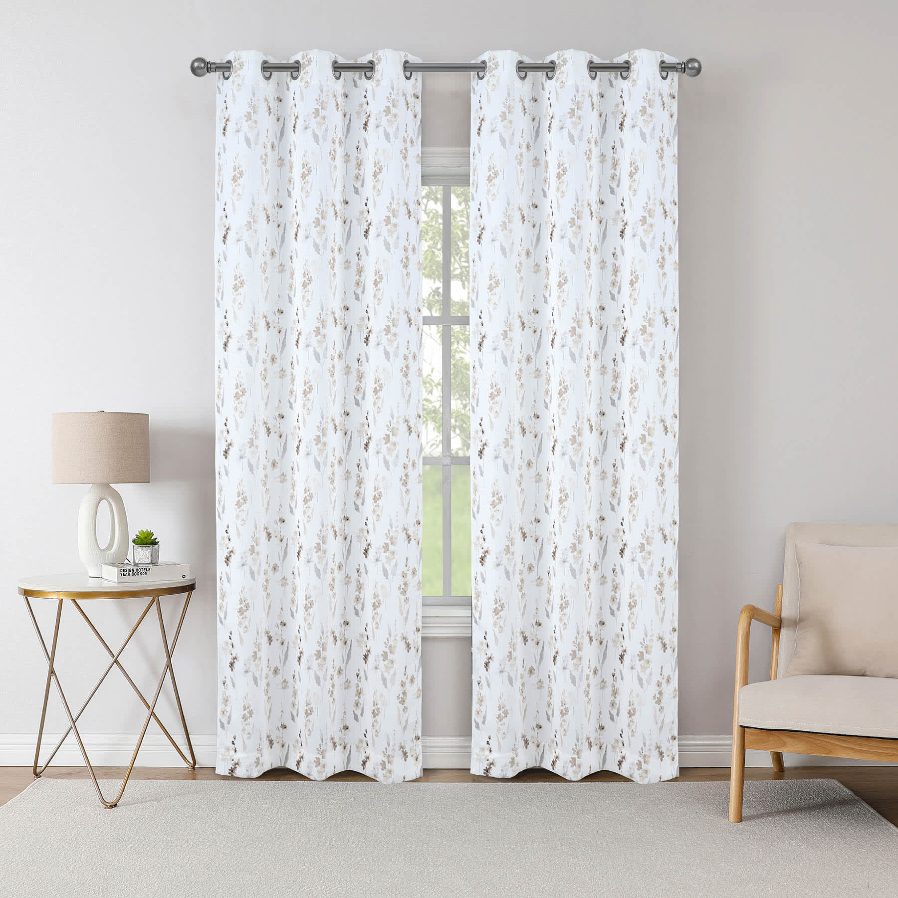 2-Pack Neutral Floral Blackout Grommet Curtain Panels, 84"