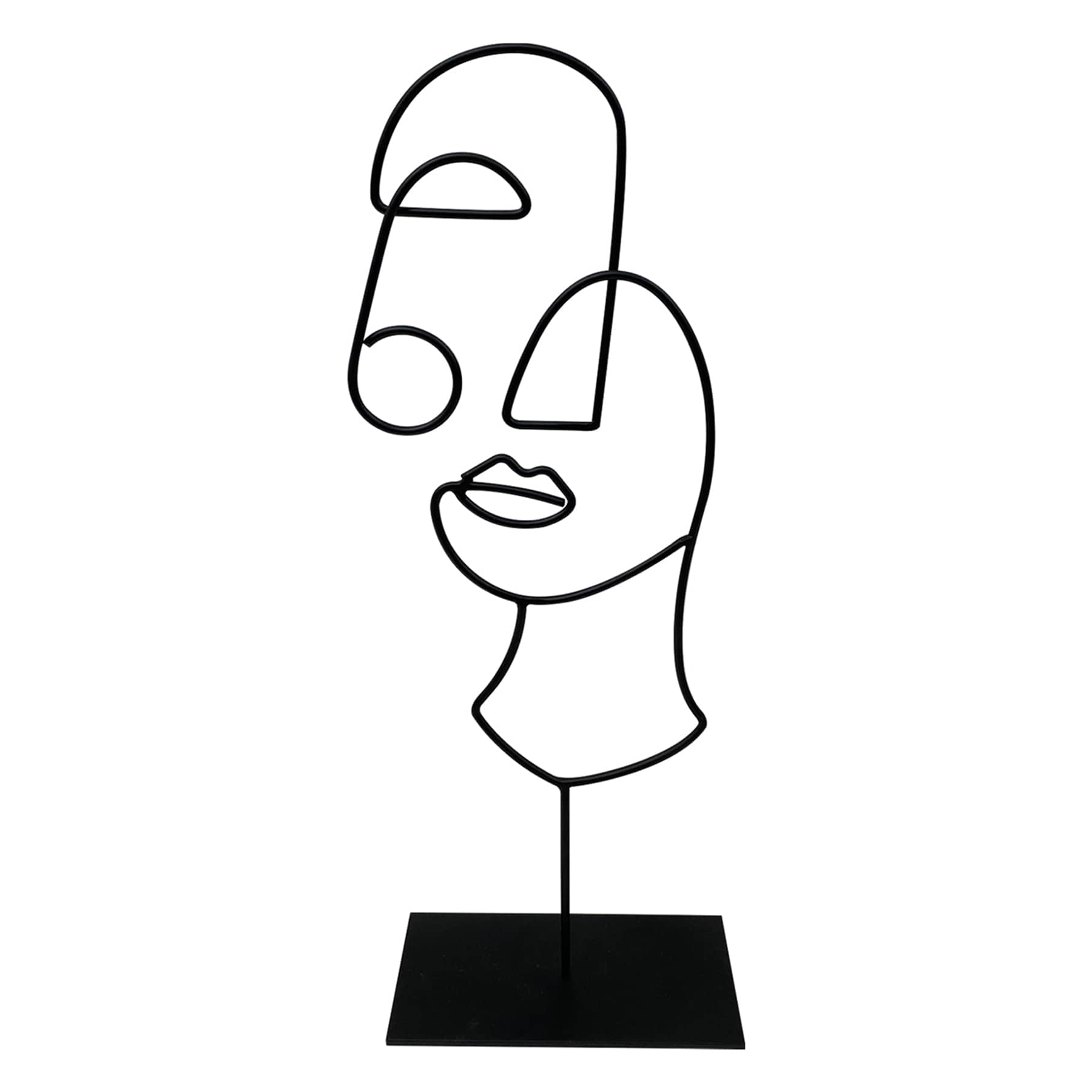 Black Metal Abstract Wire Face Decor, 15.5"