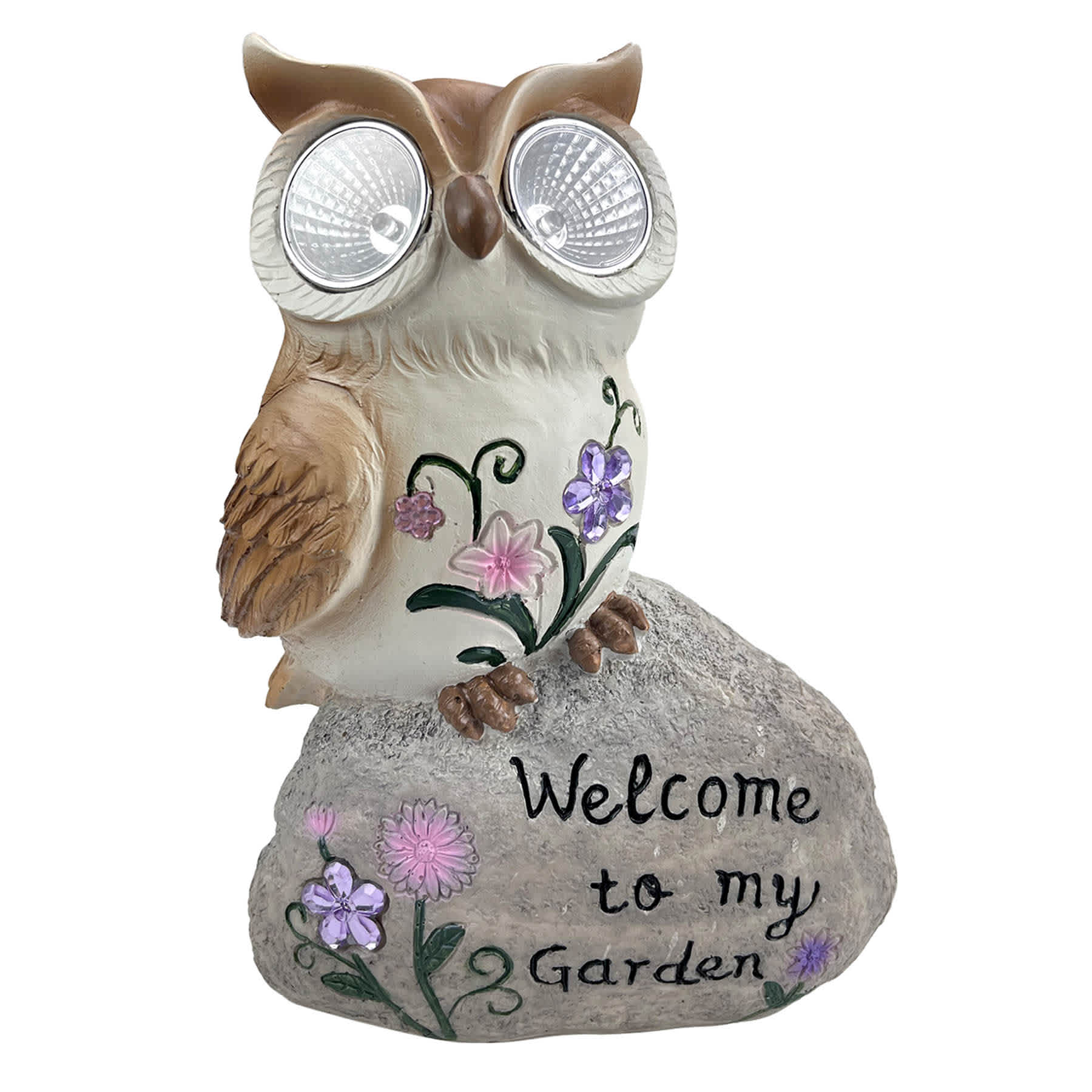 Welcome To My Garden Solar Eyes Owl Outdoor Garden Statue