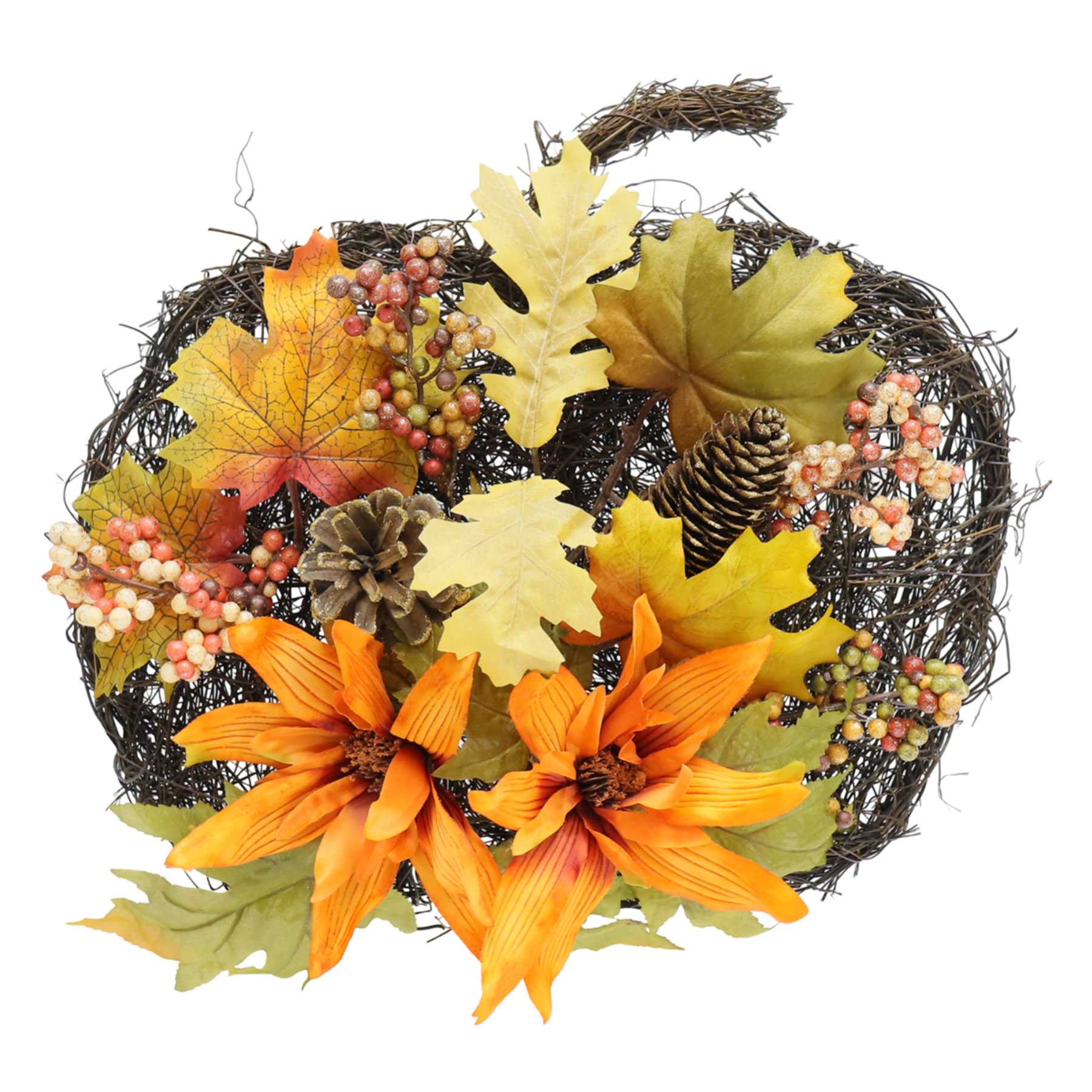 Dahlia, Pinecone, Berries & Maple Leaf Hanging Wall Pumpkin, 16"