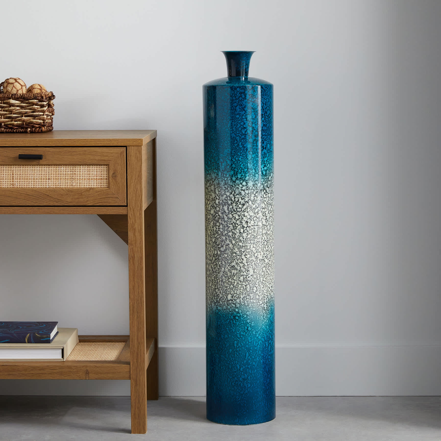 Blue Ombre Metal Bottle Floor Vase, 38"