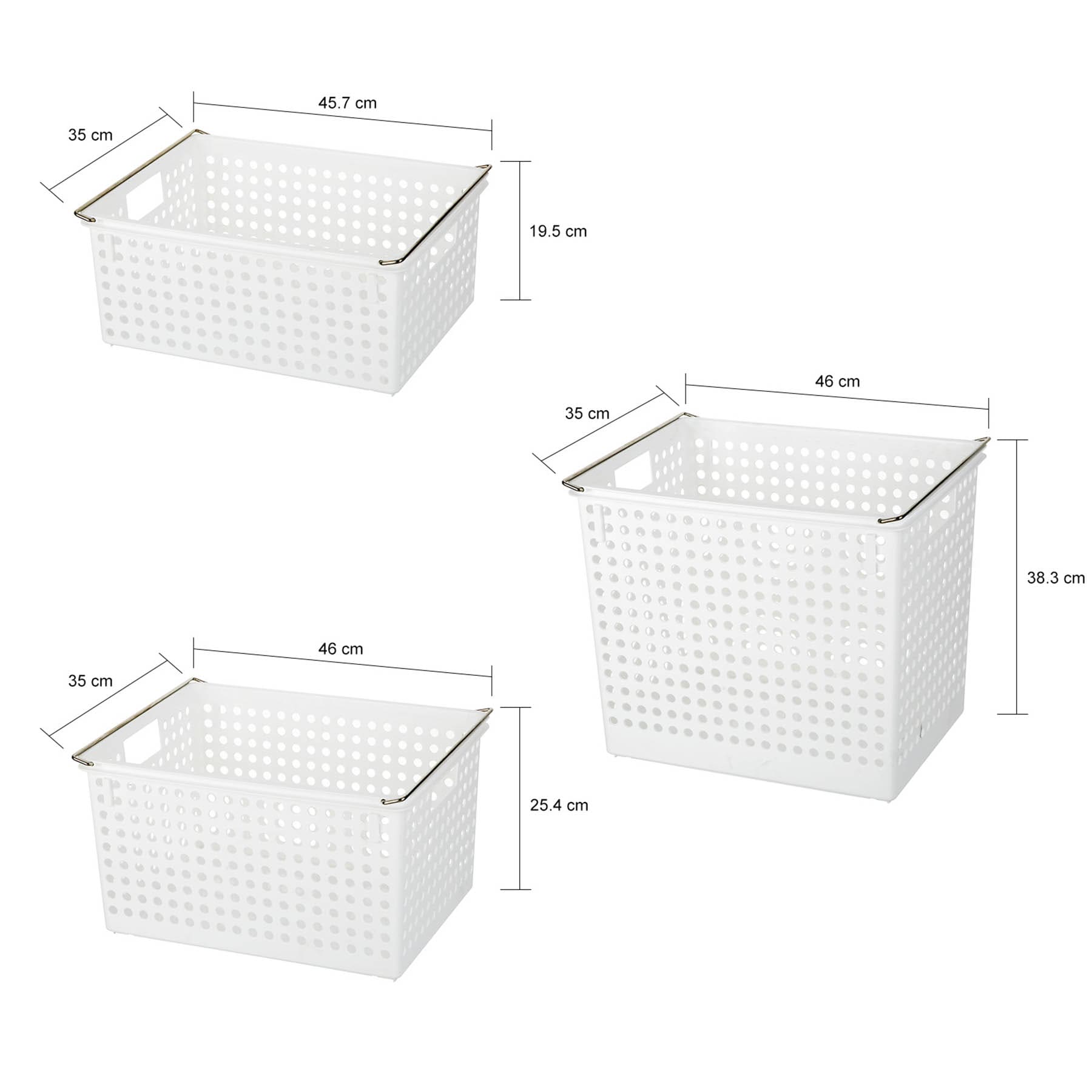 3-Piece White Stackable Storage Basket with Wheels