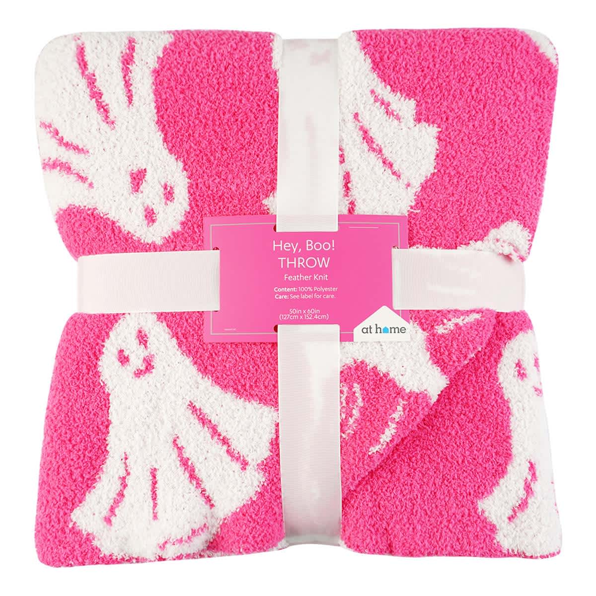Hey Boo! Pink Ghosts Cozy Knit Throw Blanket, 50x60