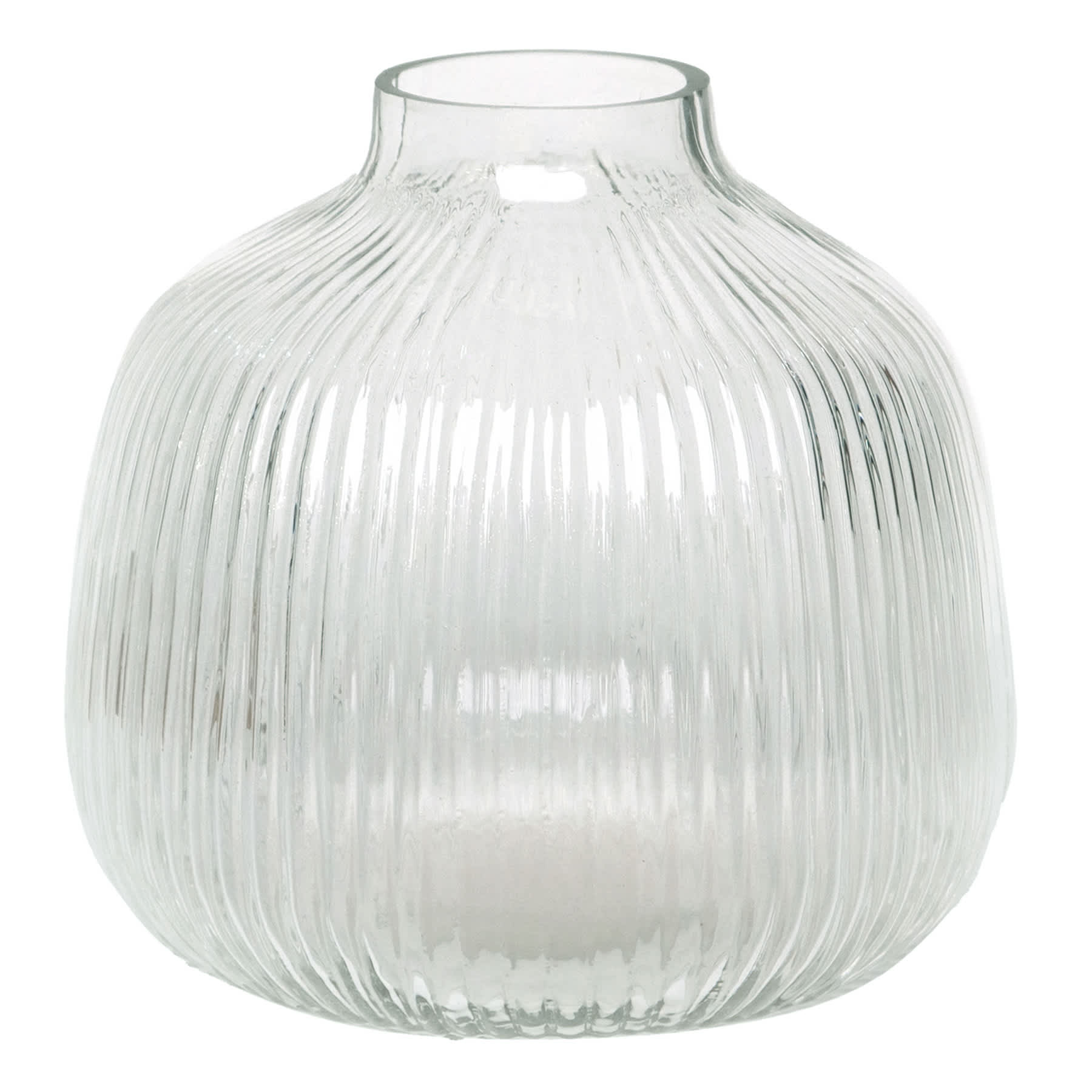 Clear Round Ribbed Vase, 6"