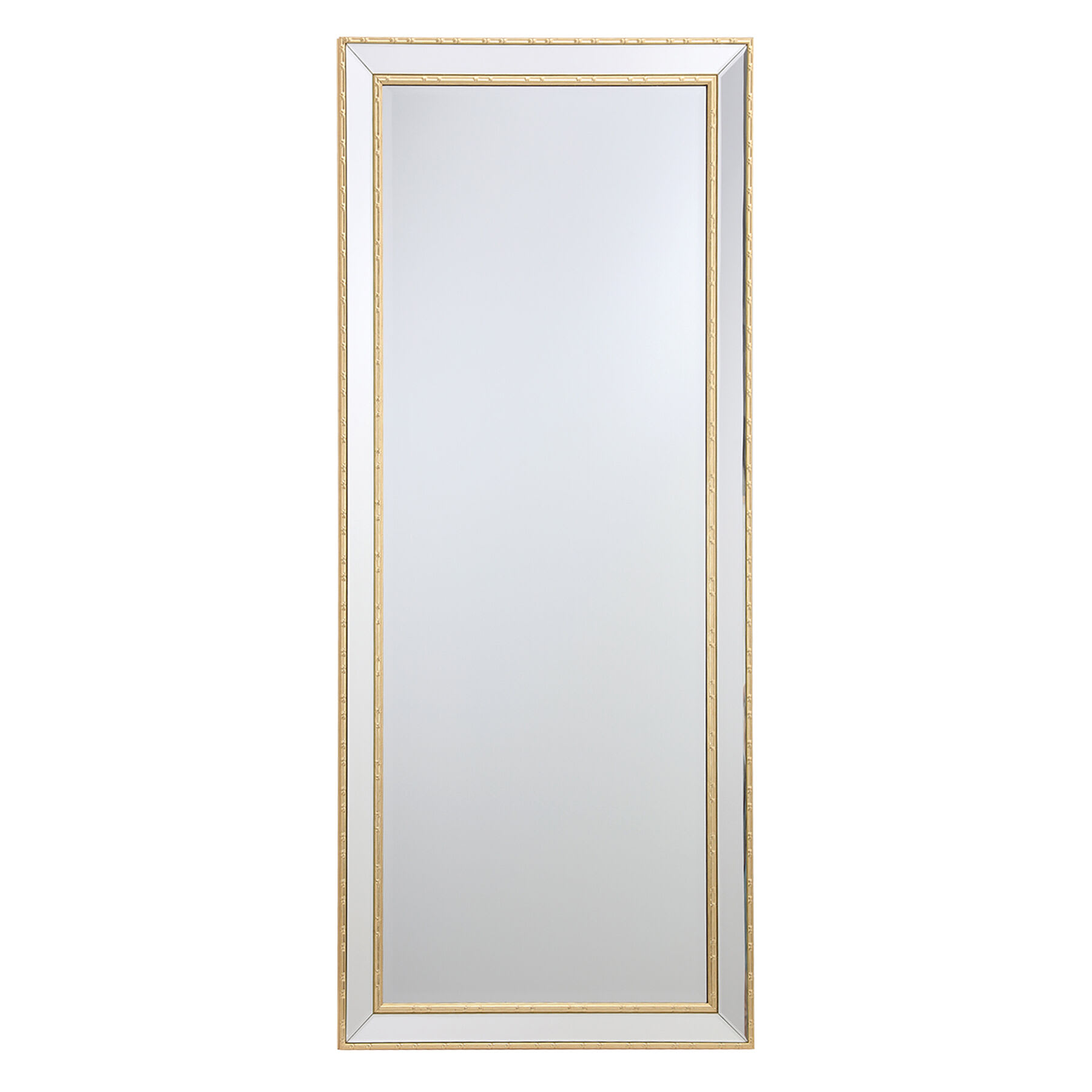 Gold Bamboo Wood Trimmed Beveled Leaner Mirror, 24x58