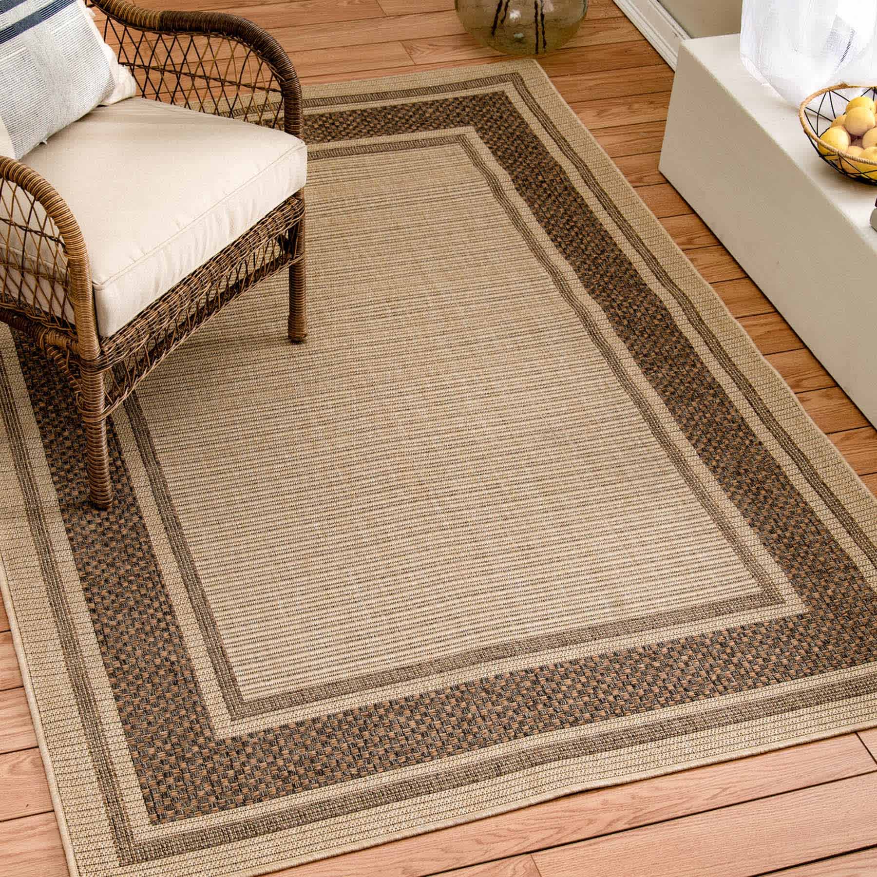 (E212) Santorini Cayden Natural Woven Indoor & Outdoor Area Rug, 7x10