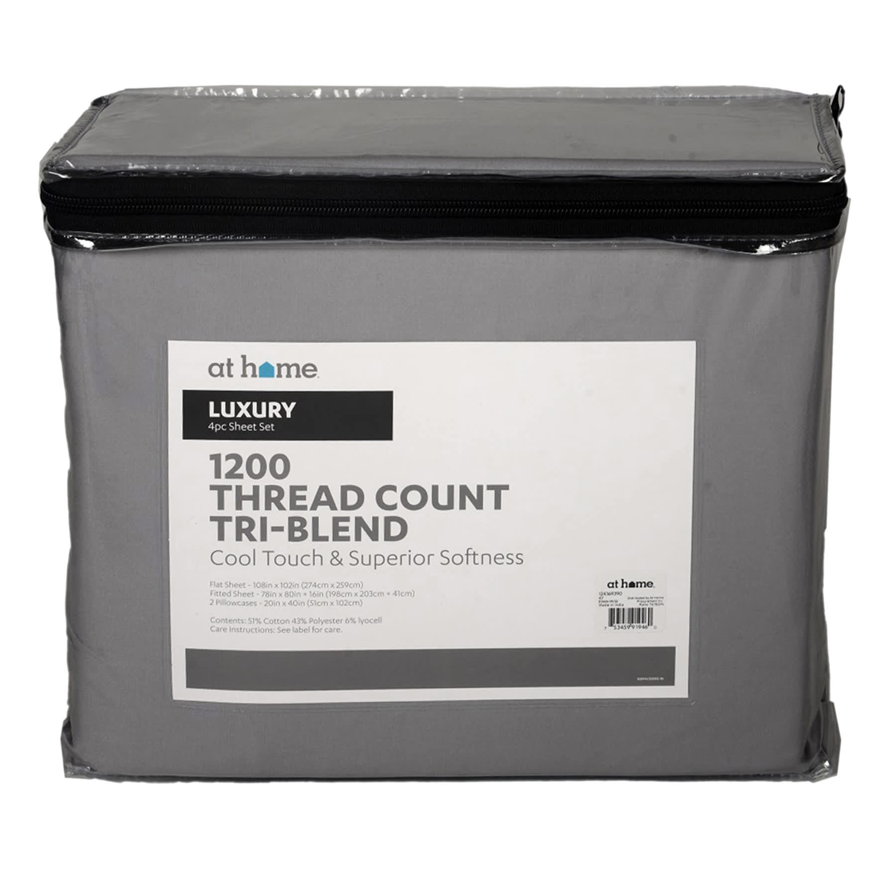 4-Piece Silver 1200 Thread Count Tri-Blend Luxury Sheet Set, King