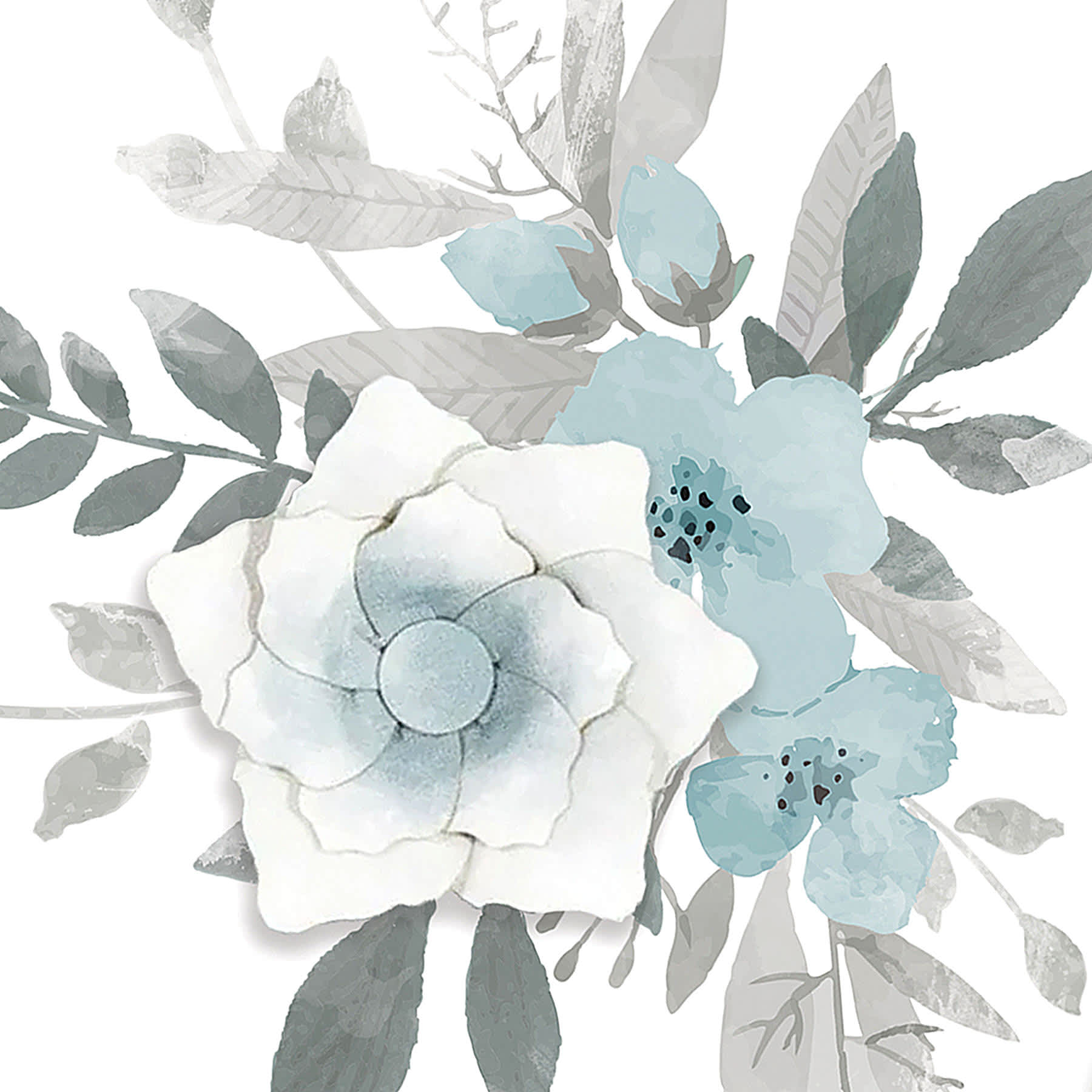 Honeybloom Glass Framed 3D Blue Floral Watercolor Wall Art, 11"