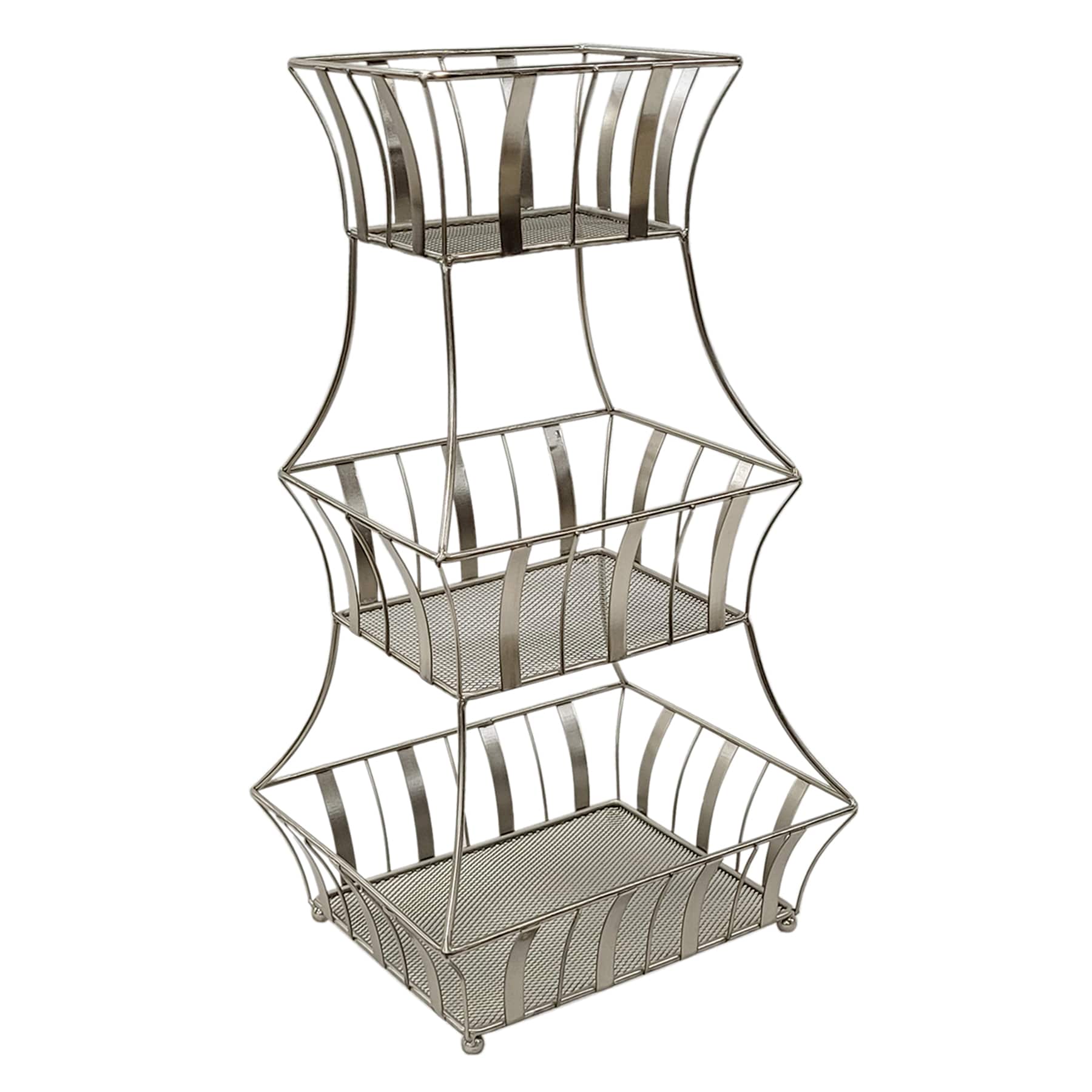 3-Tier Nickel Double Bar Fruit Basket