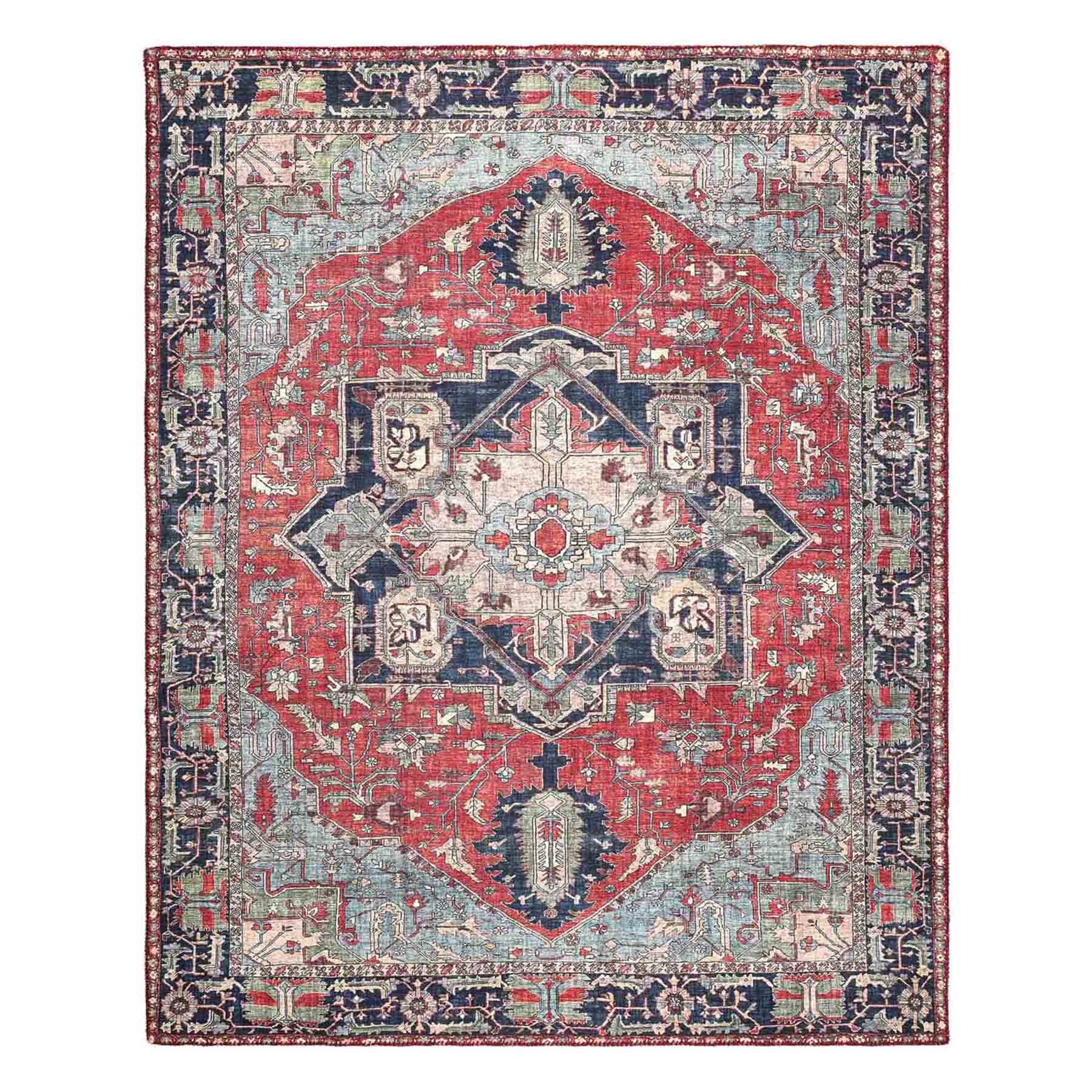 (D473) Fenix Red Medallion Chenille Area Rug, 8x10