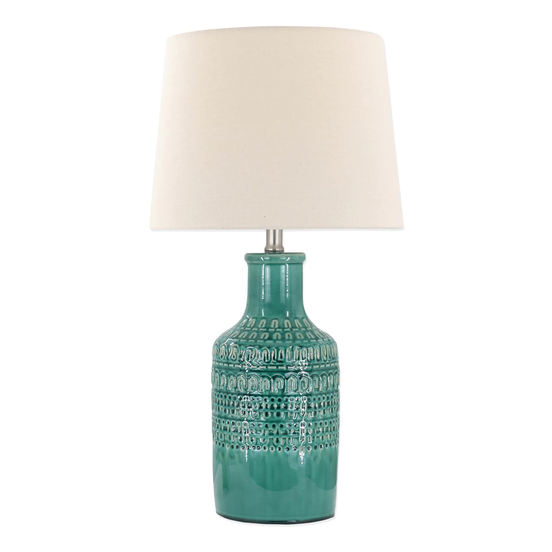 Found & Fable Green Patterned Ceramic Medium Table Lamp with Shade, 24"