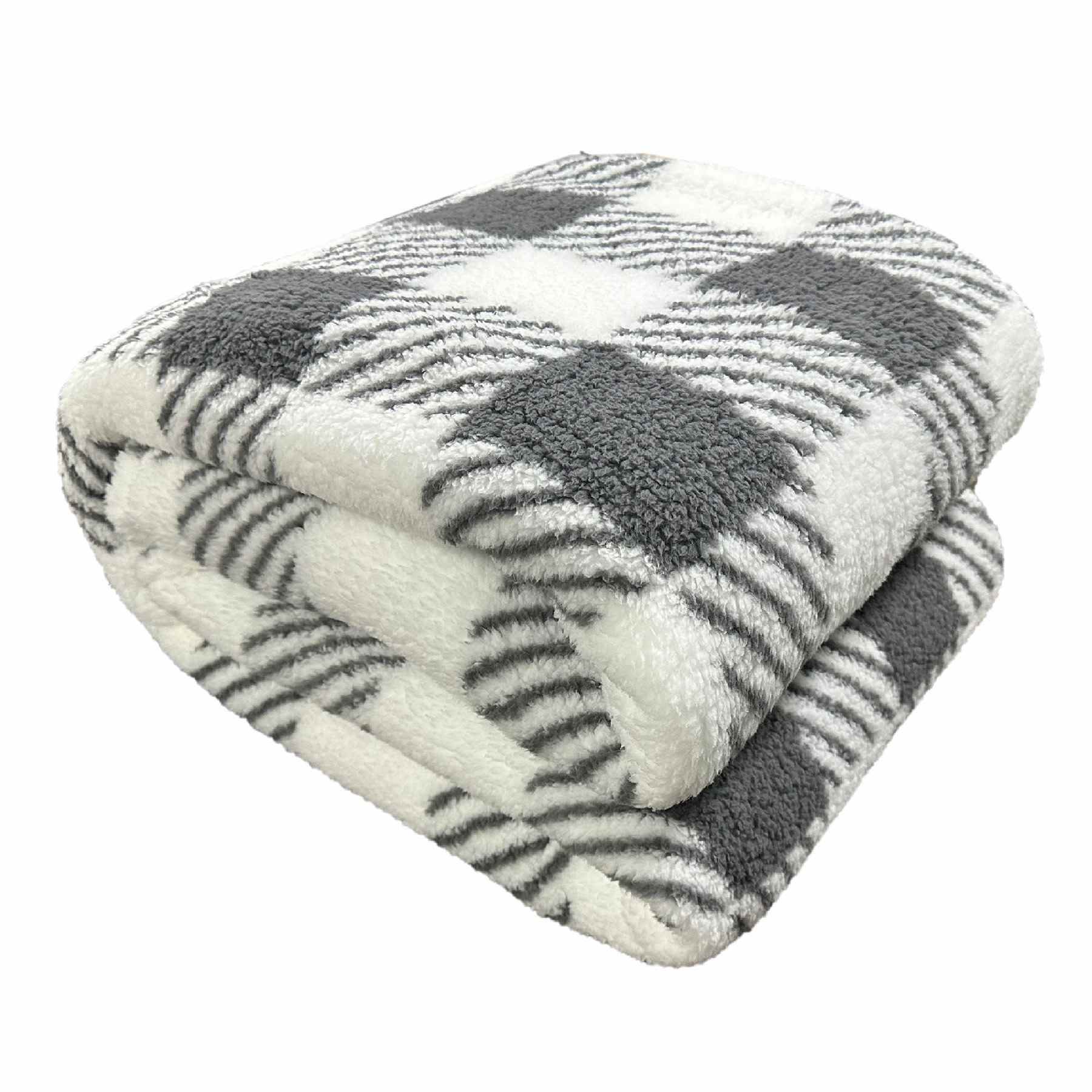 Grey Buffalo Plaid Sherpa Bed Blanket, Twin/Twin XL