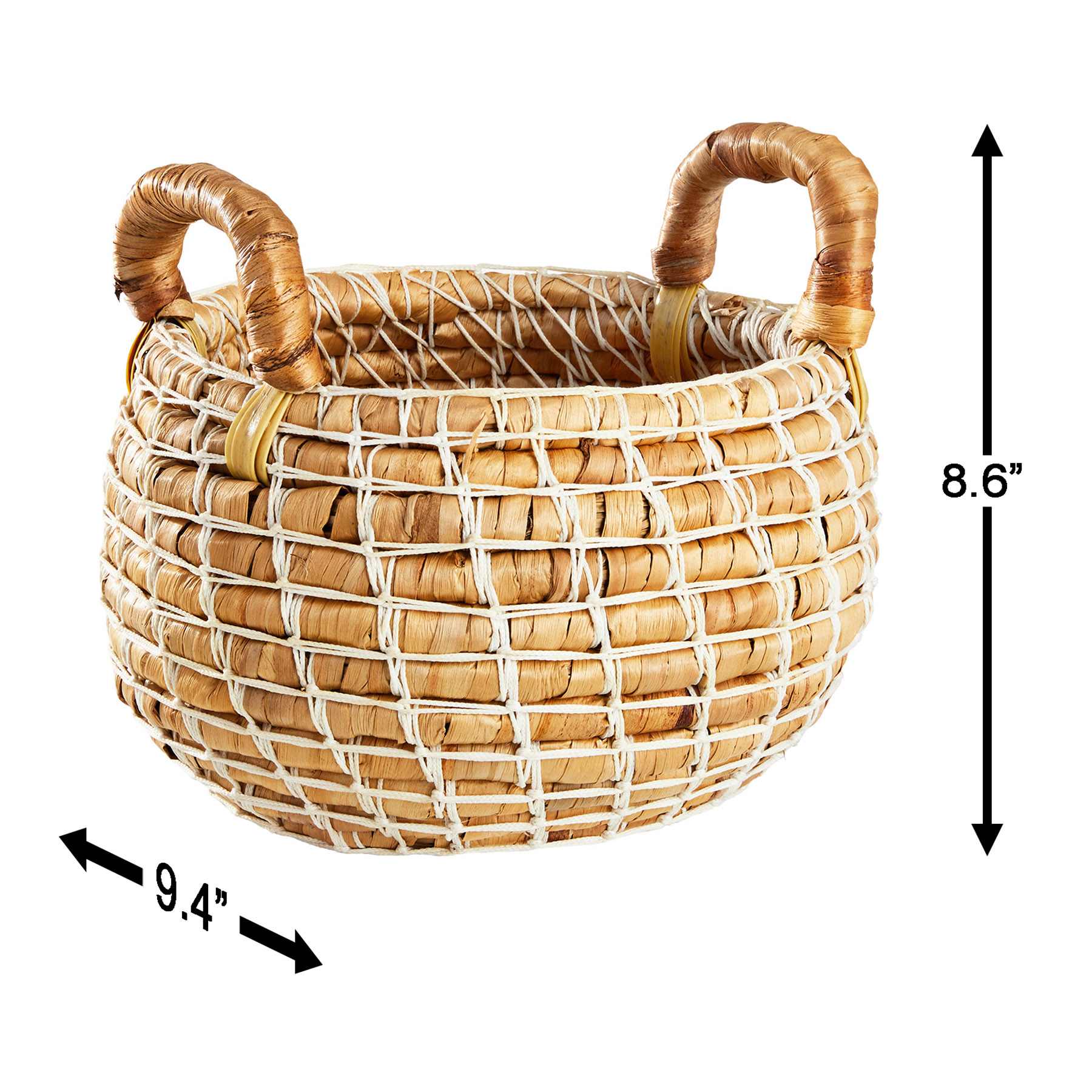 Water Hyacinth Round Storage Basket with Handle, Small