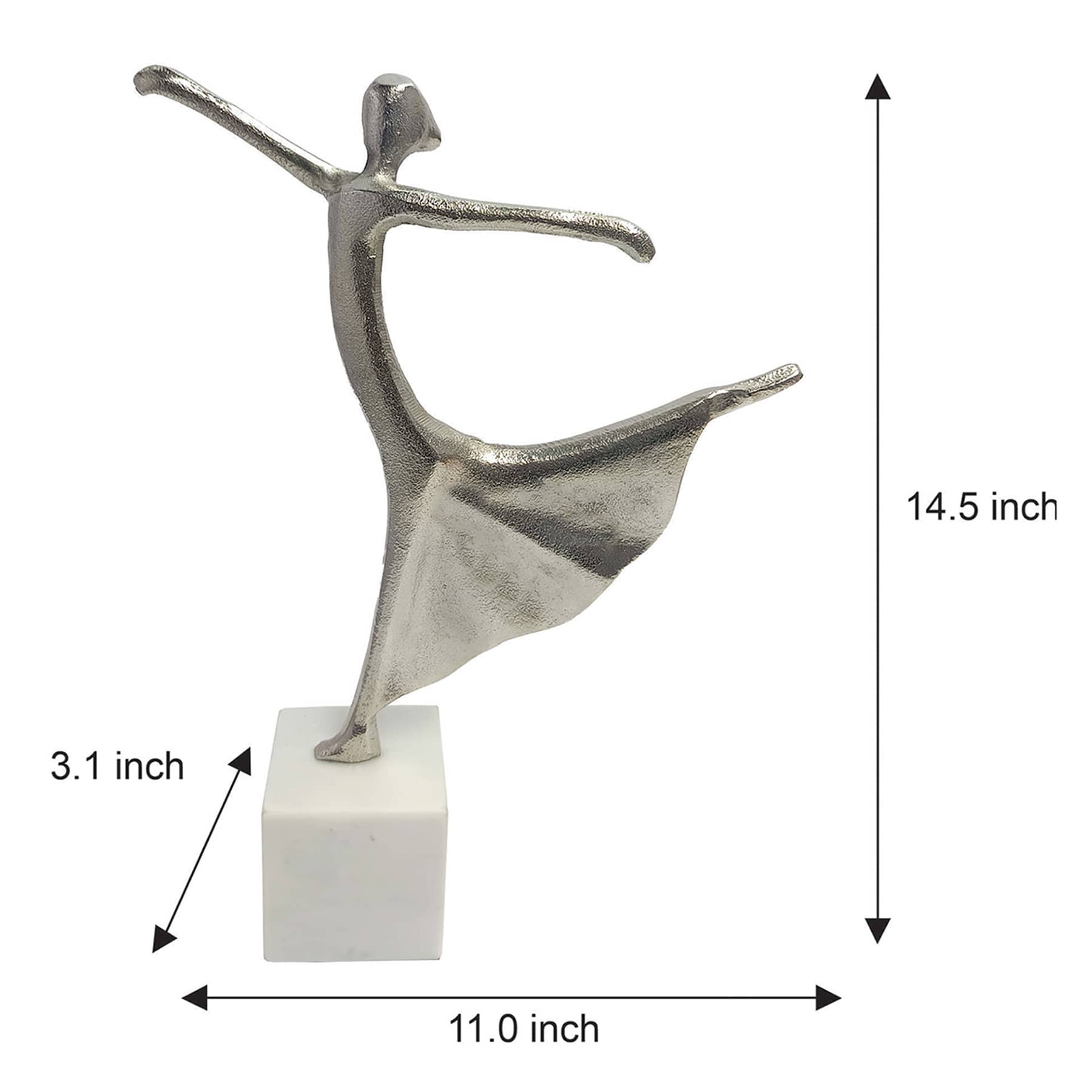 Decorative Silver Dancing Lady on Marble Stand, 14.5"