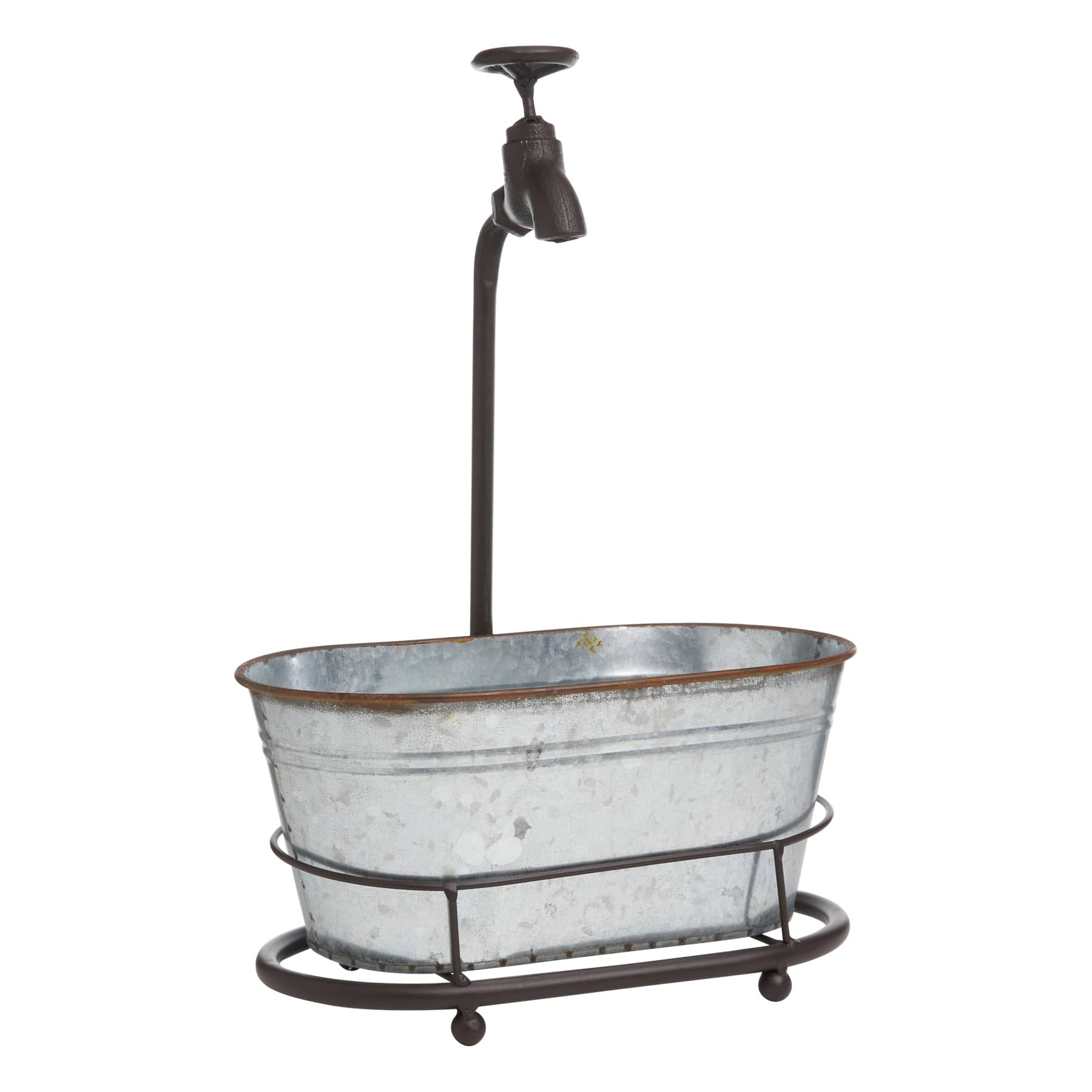Rustic Brown Hydrant Galvanized Metal Bucket Planter, 15.7"
