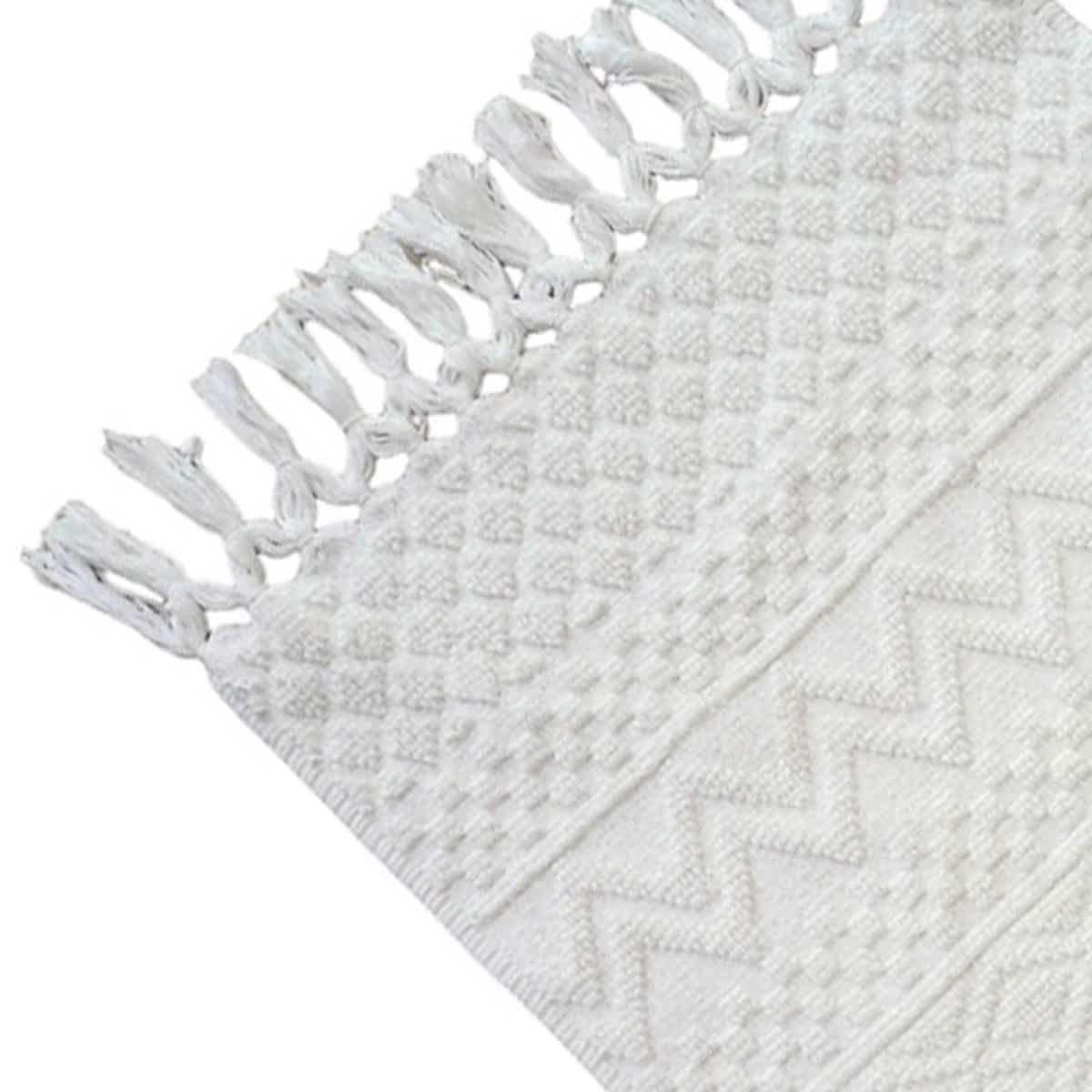 Found & Fable White Woven Fringe Bath Rug, 20x32