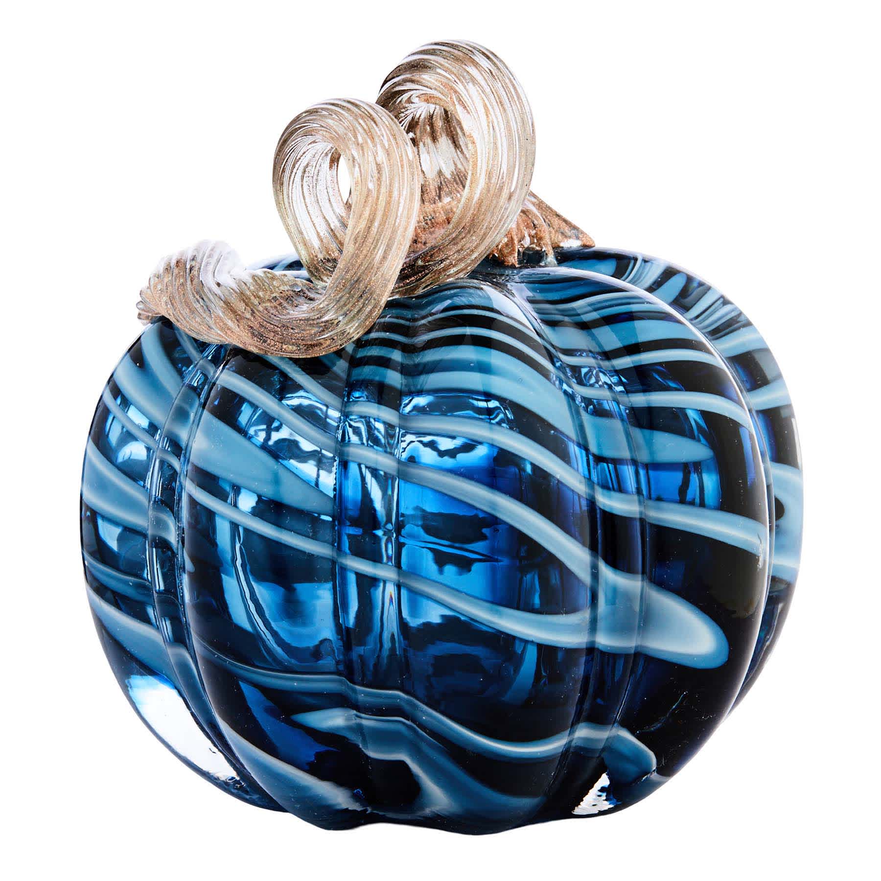 Blue Swirl Glass Pumpkin, 4"