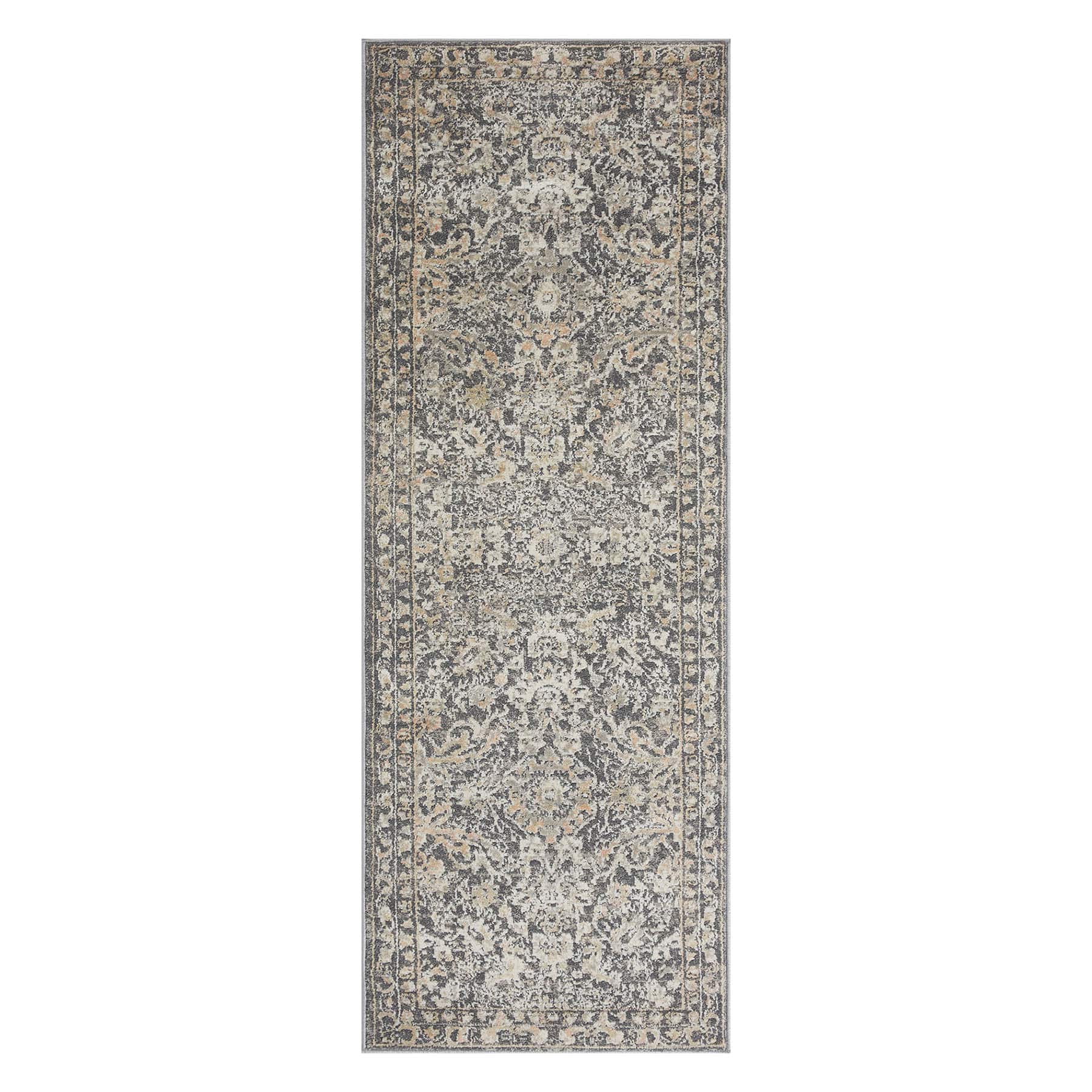 (B849) Providence Villa Grey Floral Runner, 2x6