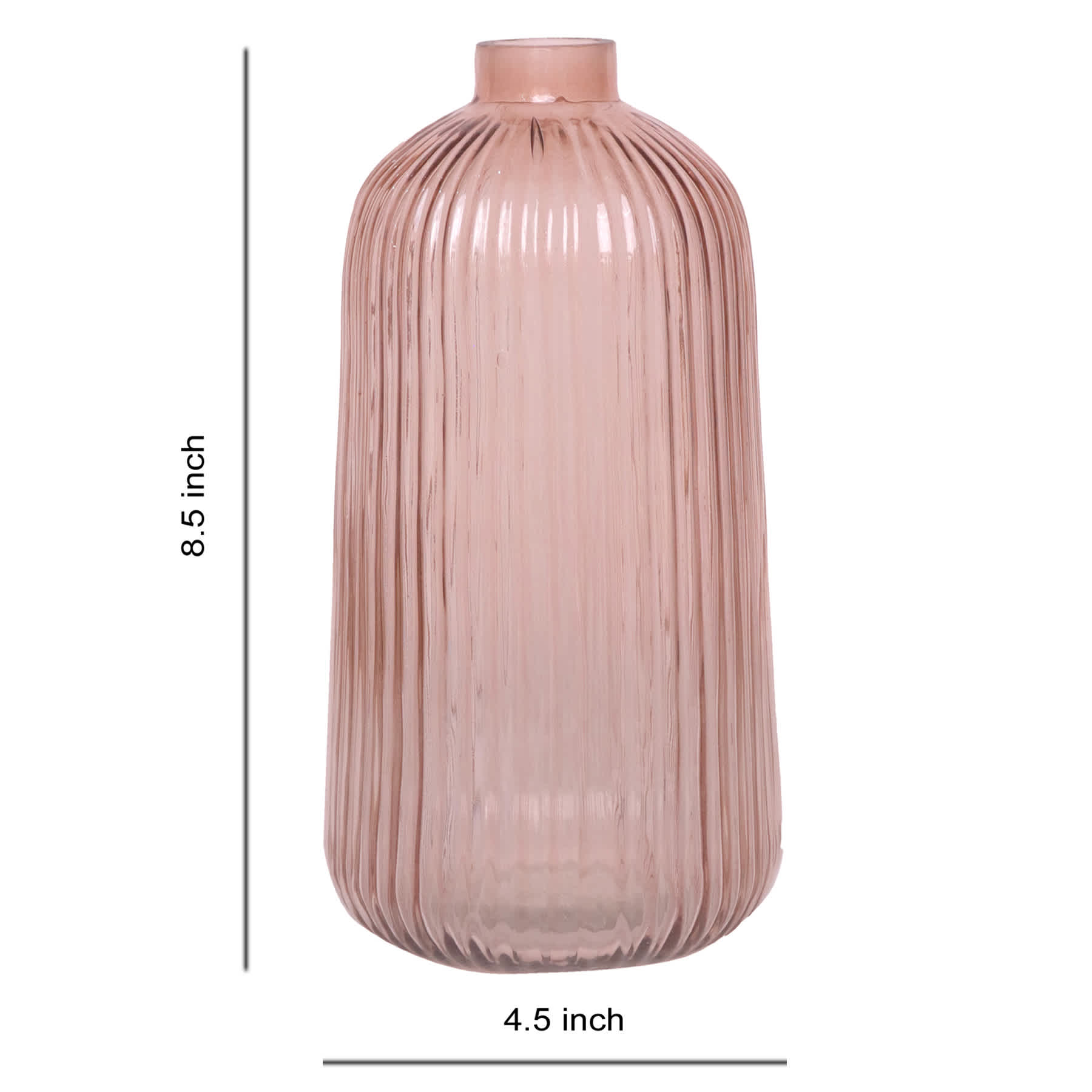 Pink Ribbed Narrow Opening Vase, 8.5"