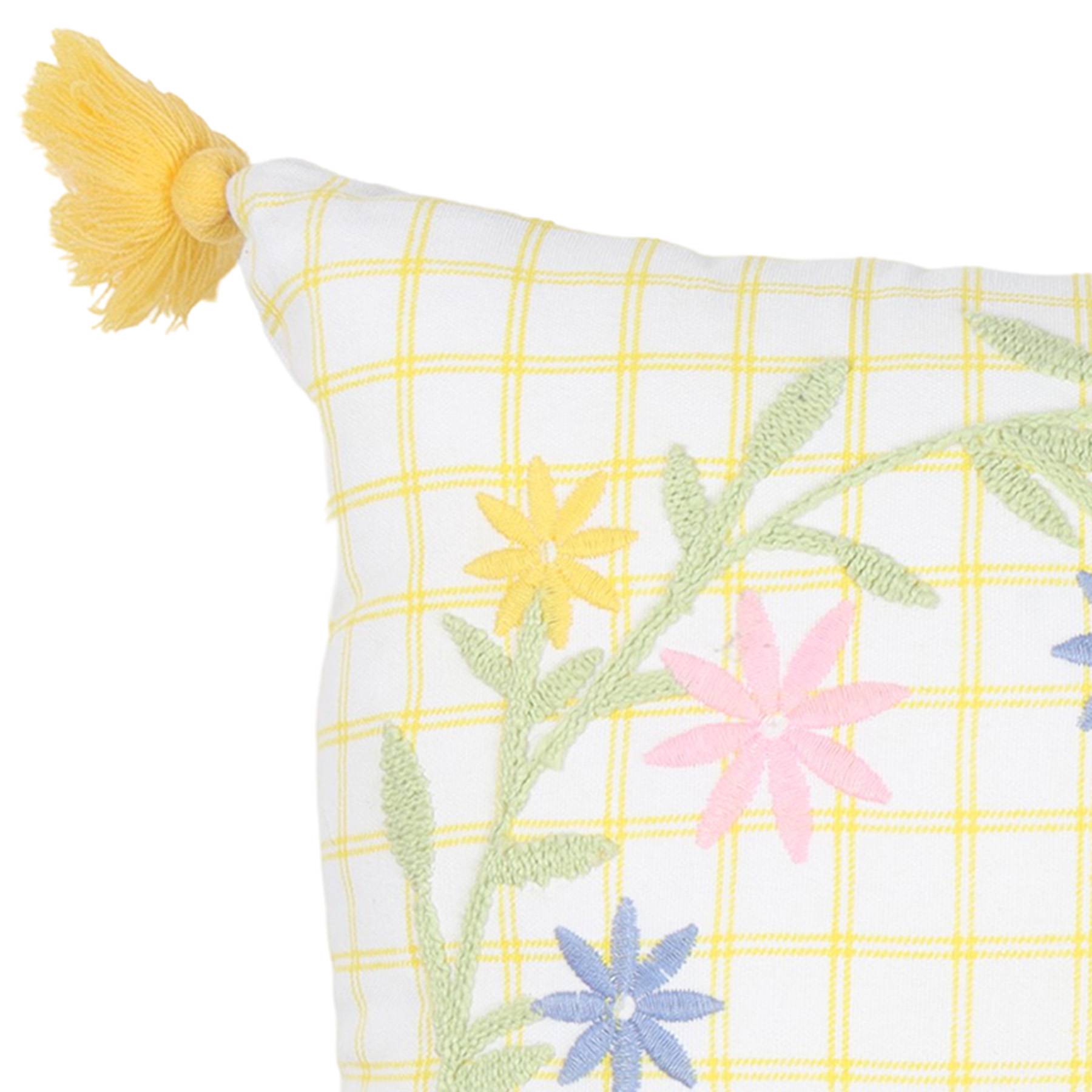 Bunny Embroidered Grid Print Easter Throw Pillow, 18"