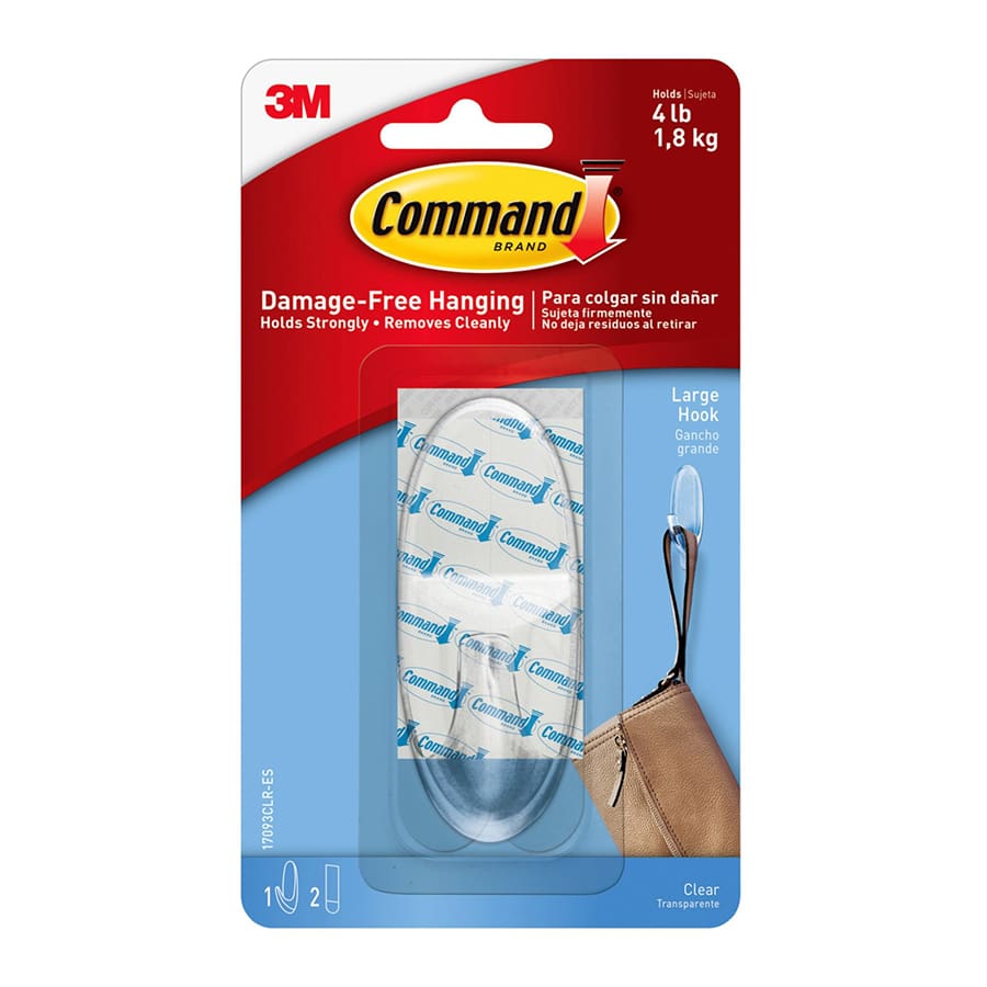 Command? Large Clear Hook, 1-Hook, 2-Strips/Pack