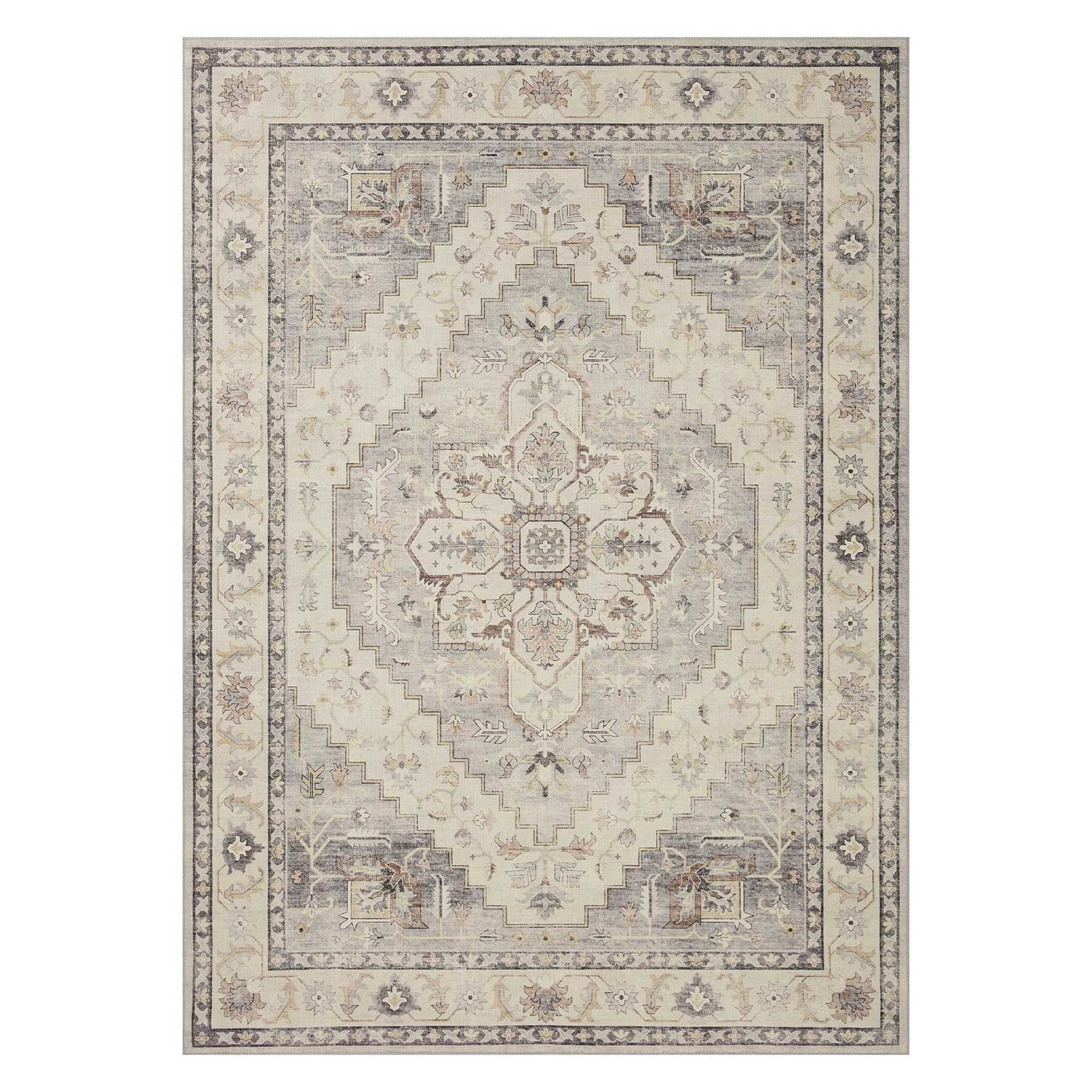 (D576) Honeybloom Grand Villa Taupe Medallion Area Rug, 5x7