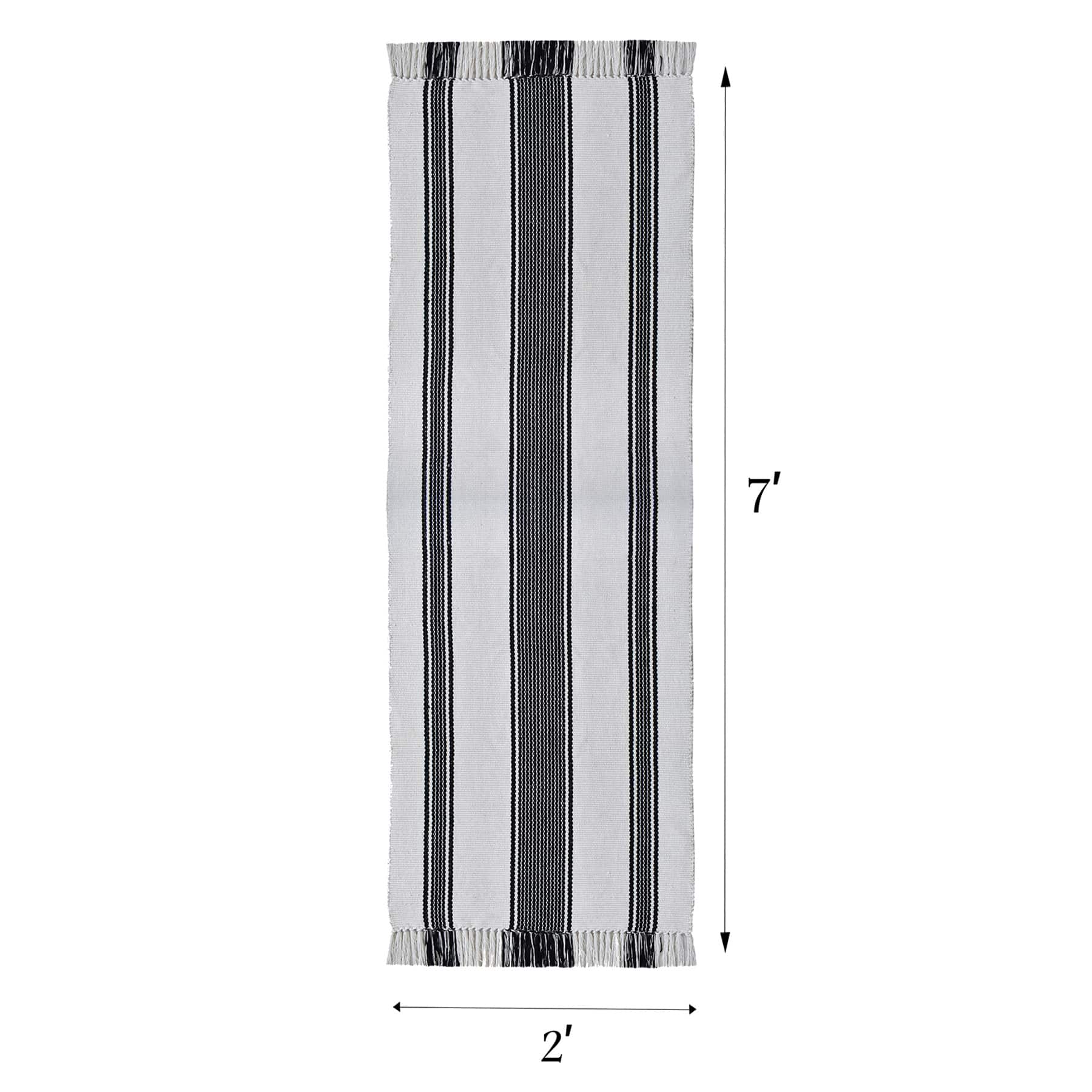 (D551) Honeybloom Flatweave Ivory & Black Striped Runner, 2x7