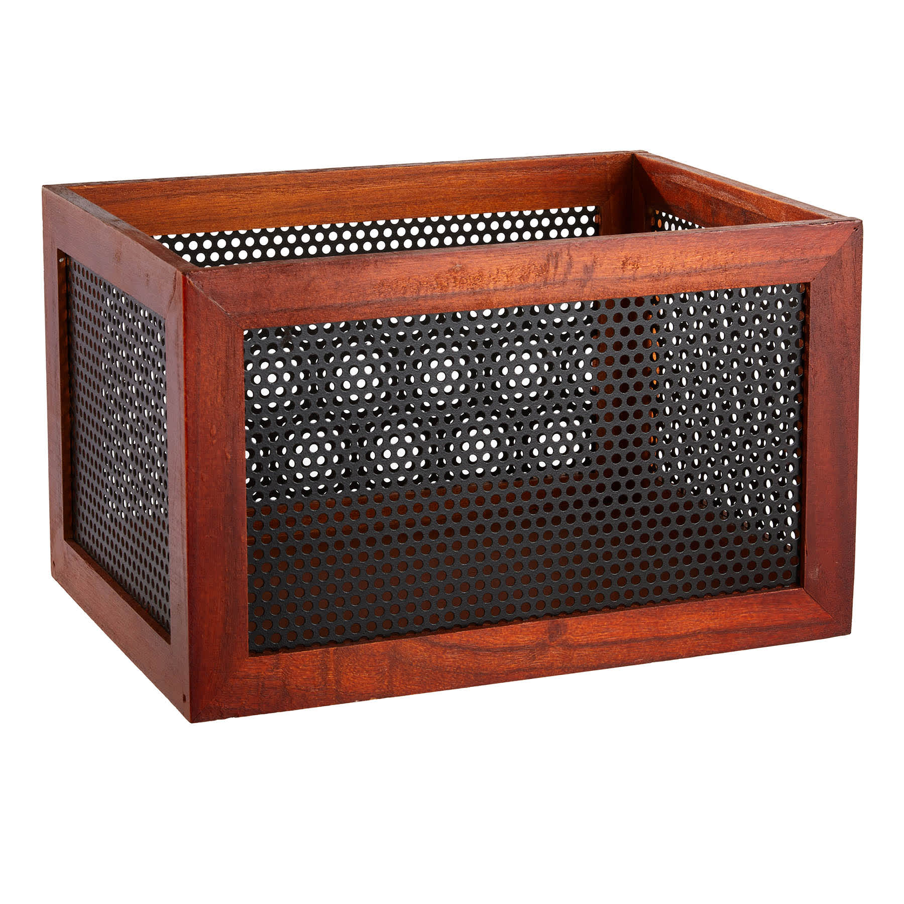Wood & Metal Rectangle Storage Basket, Large