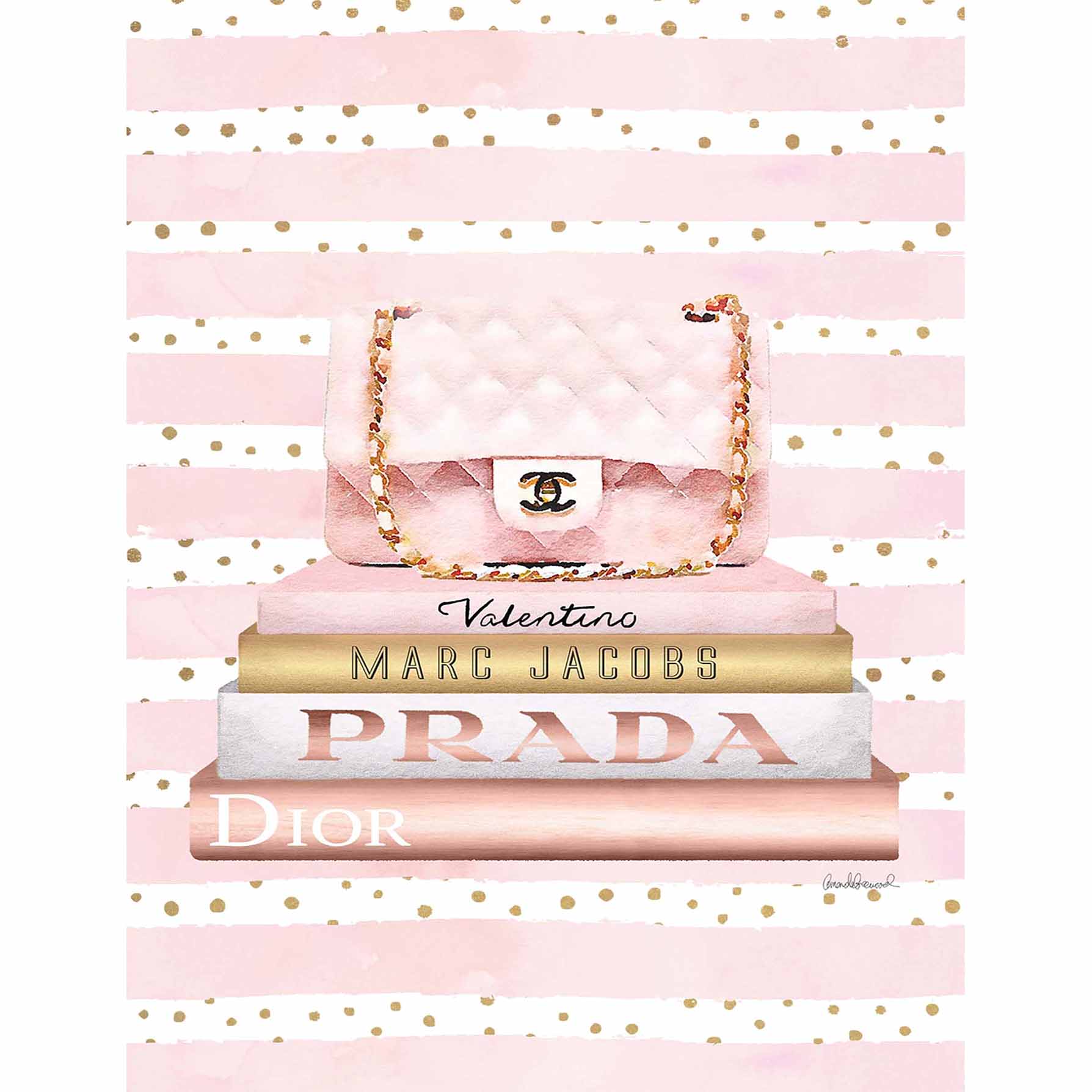Designer Bag Bookstack with Foil Canvas Wall Art, 12x16