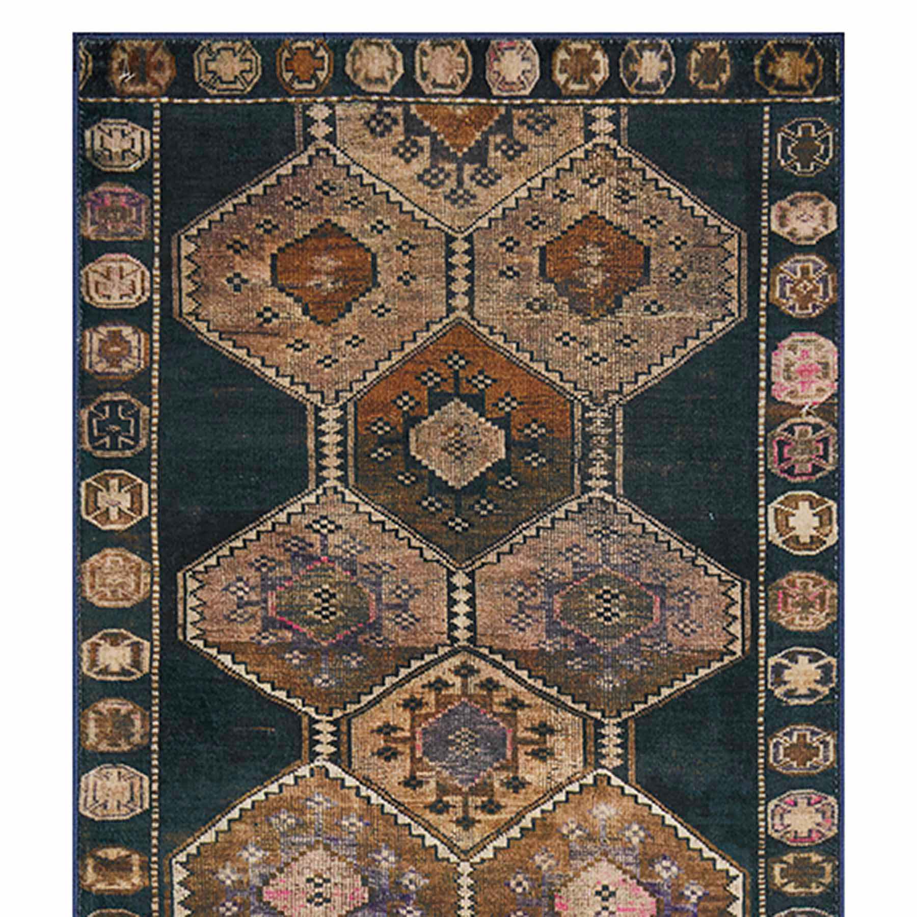 (D571) Freya Black Medallion Washable Runner, 2x7