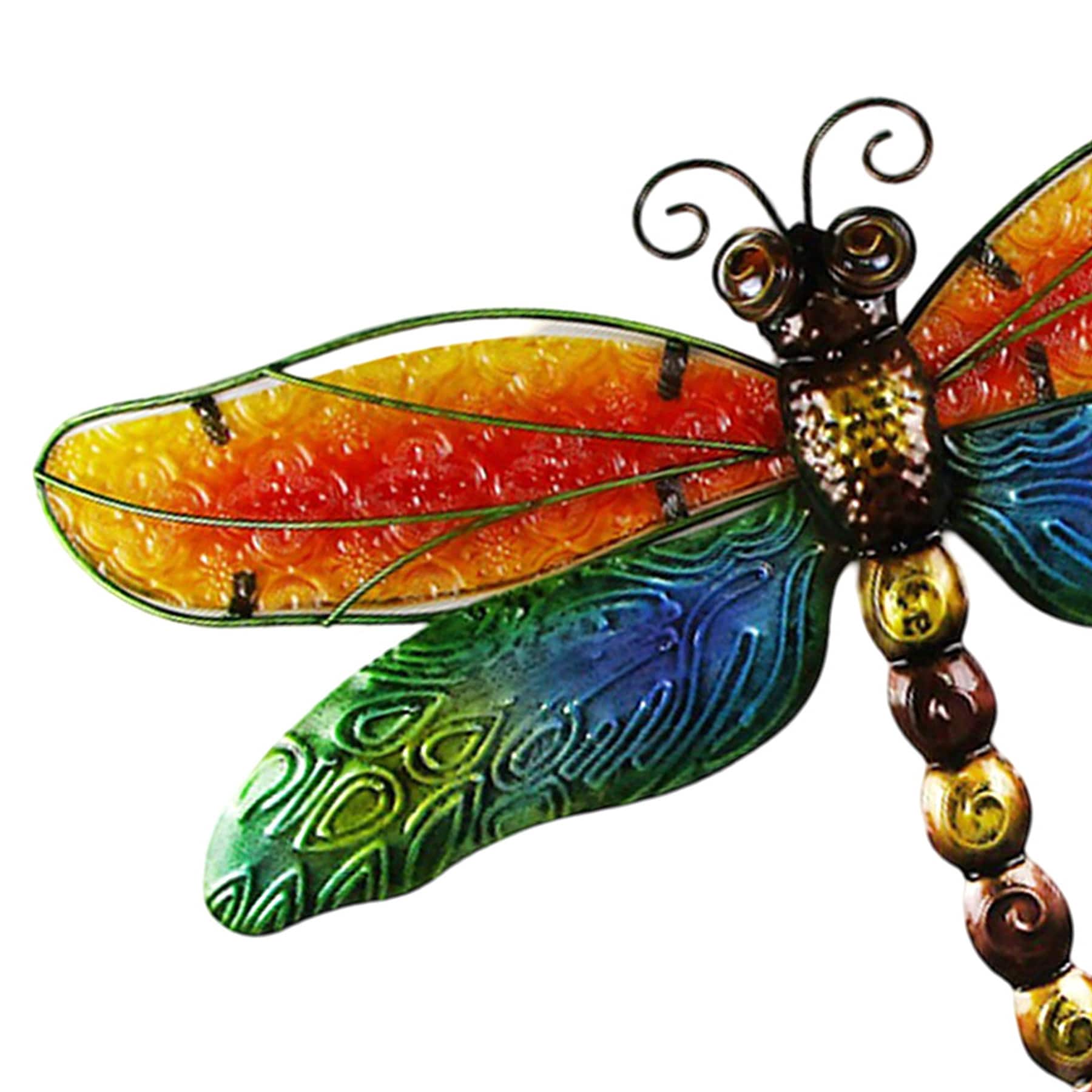Dragonfly Metal Glass Outdoor Wall Decor, 12.2"