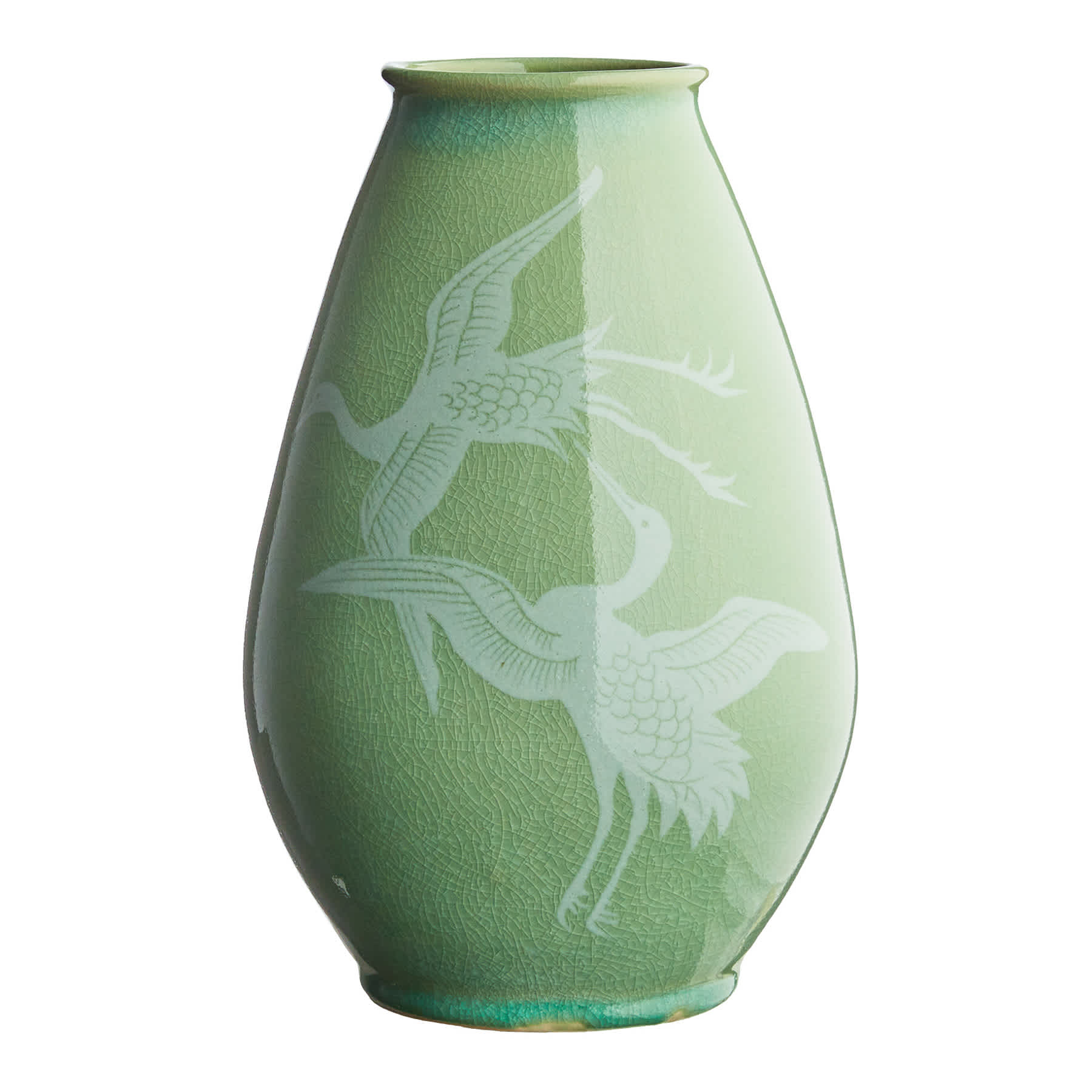 Providence Green Egret Ceramic Vase, 12.2"