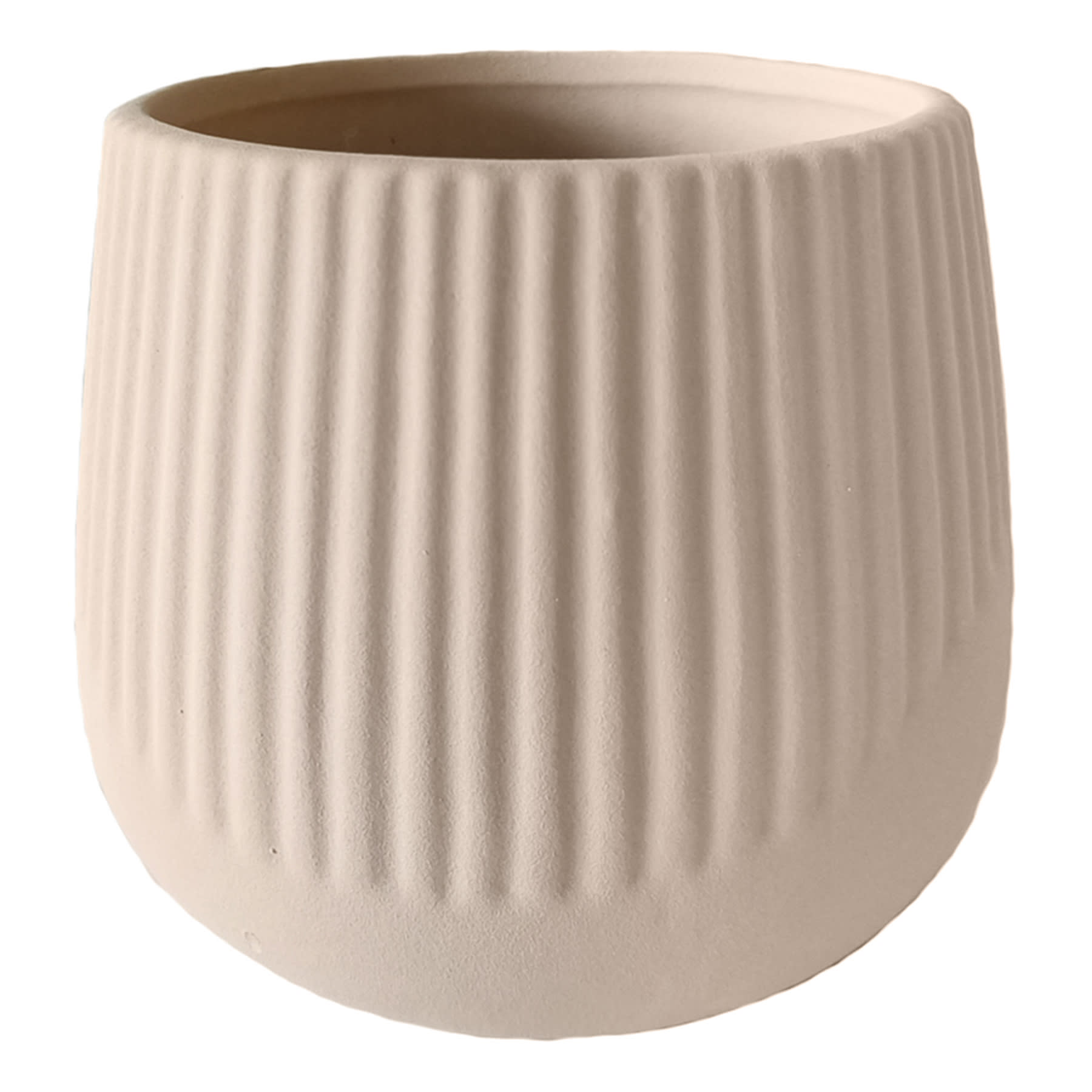 Indoor Tan Ribbed Ceramic Pot, Medium