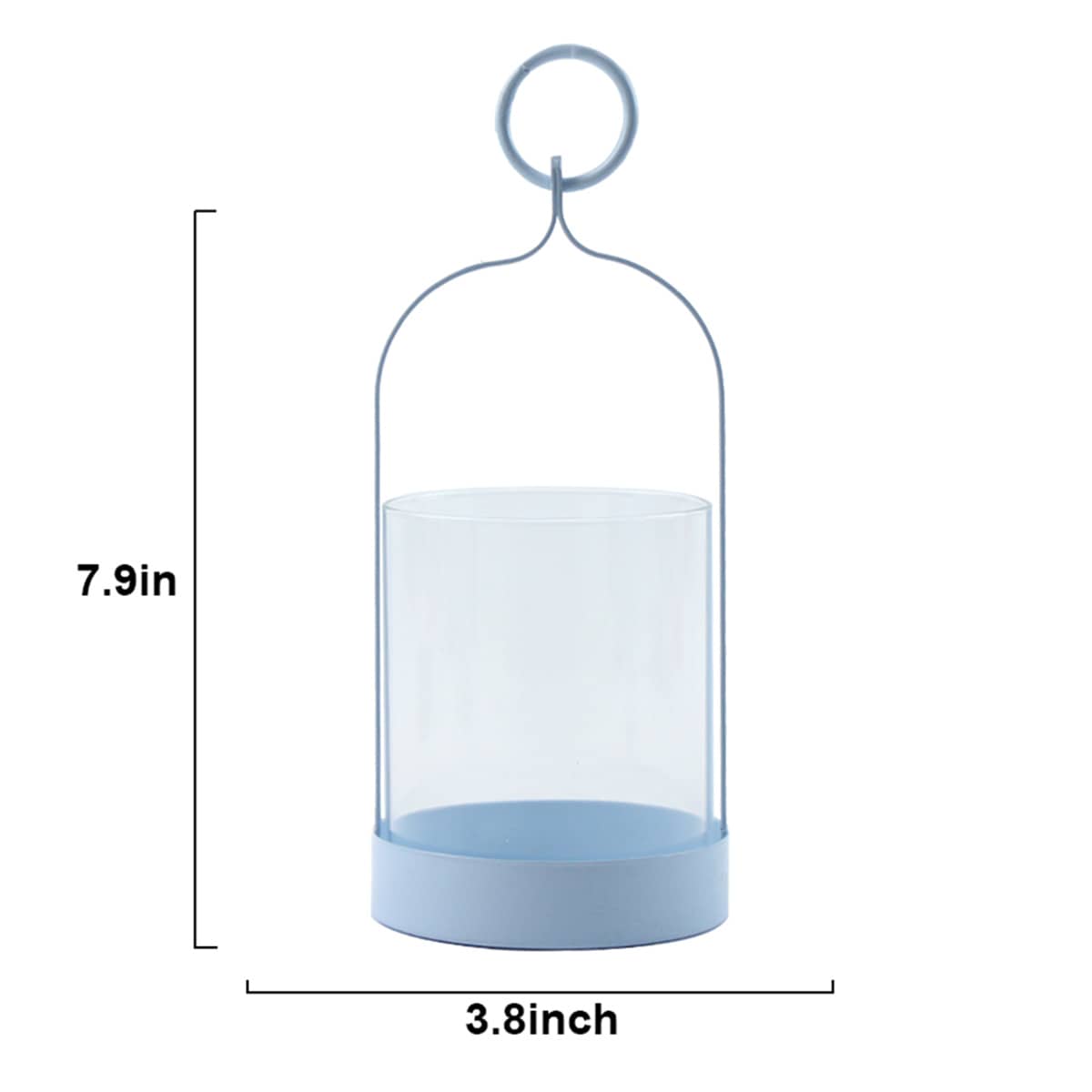 Blue Metal & Glass Lantern with Ring Handle, 8"