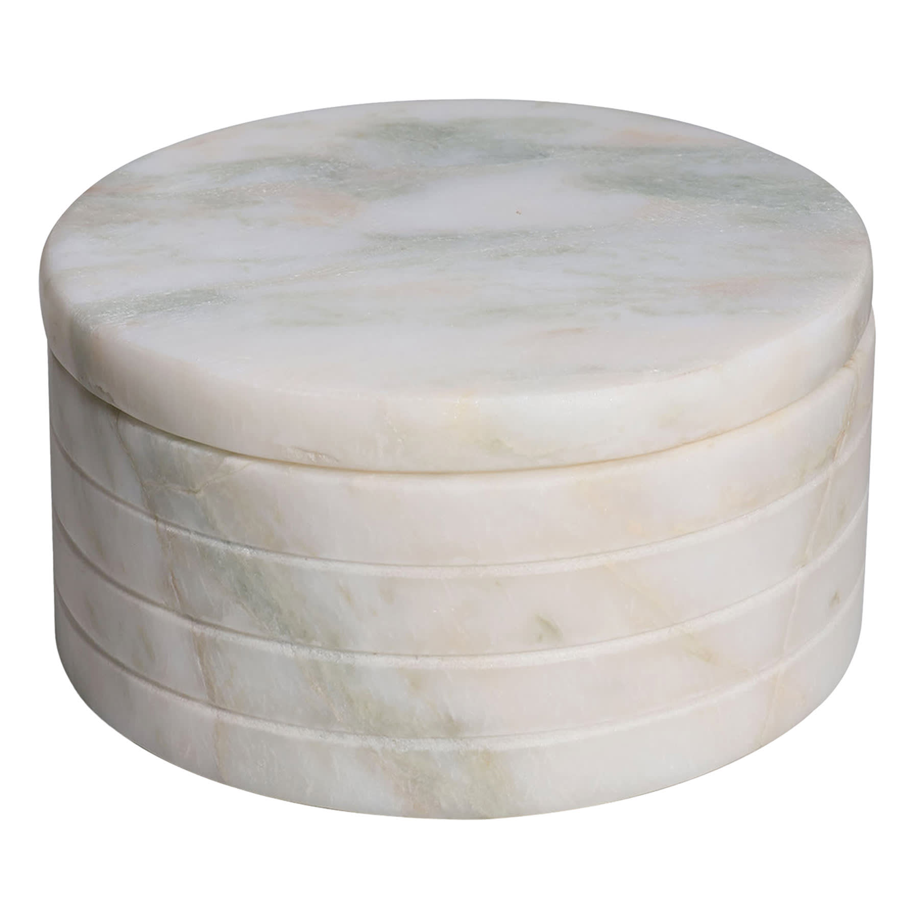 Multicolor Green Marble Round Trinket Box, 6"