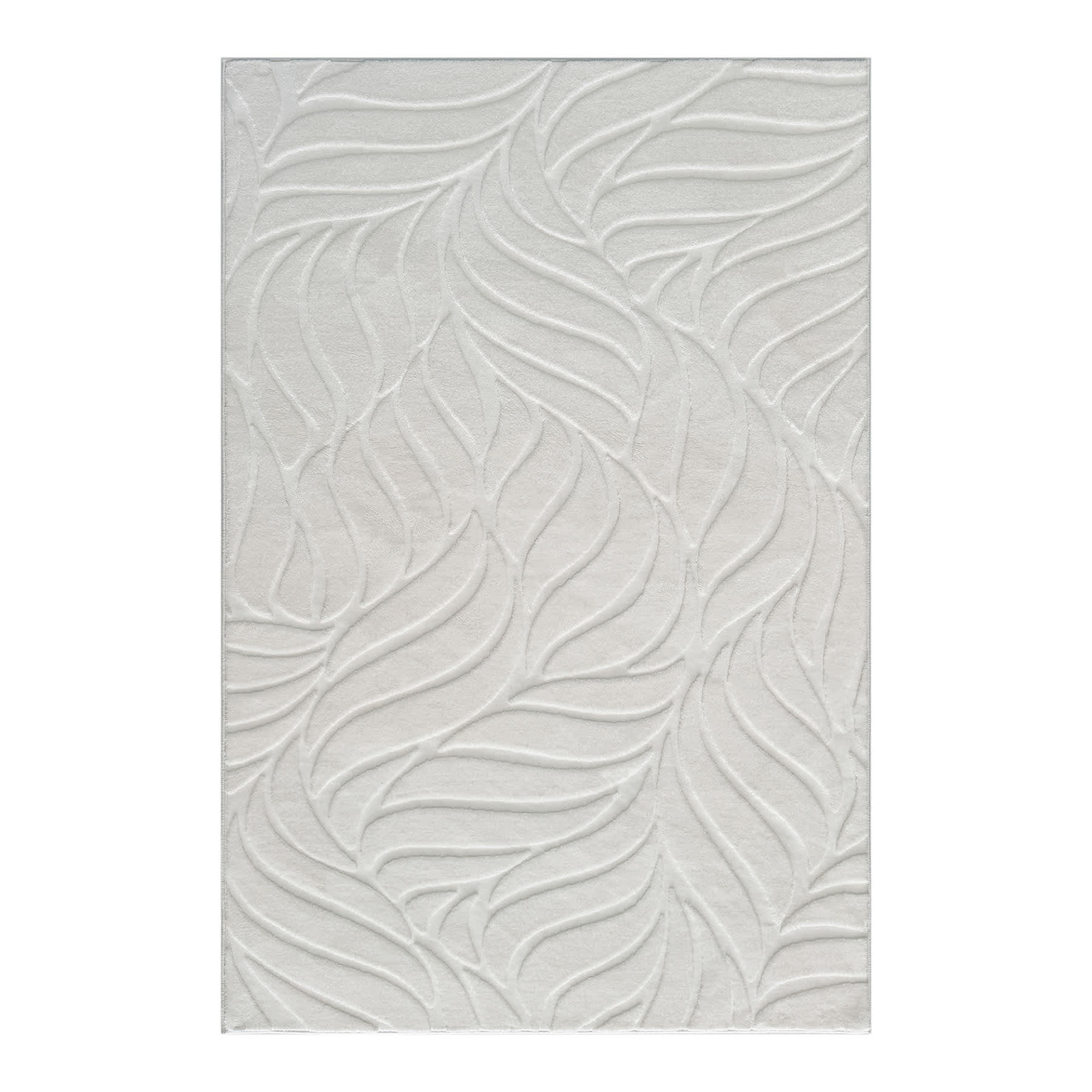 Curve White Wavy Leaves Area Rug, 4x6