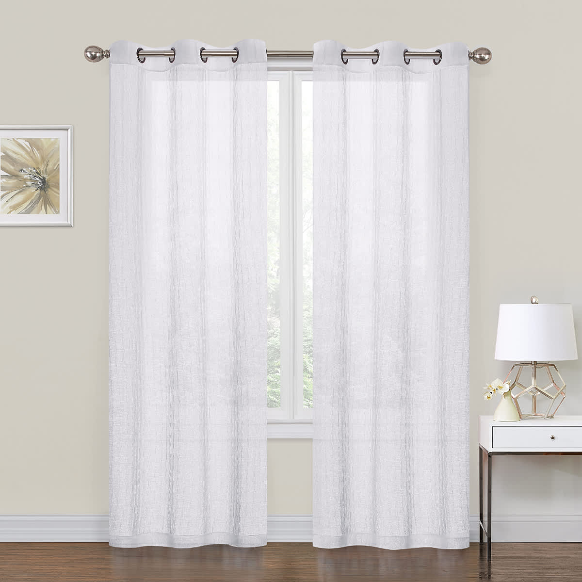 2-Pack White Crushed Sheer Grommet Curtain Panels, 95"