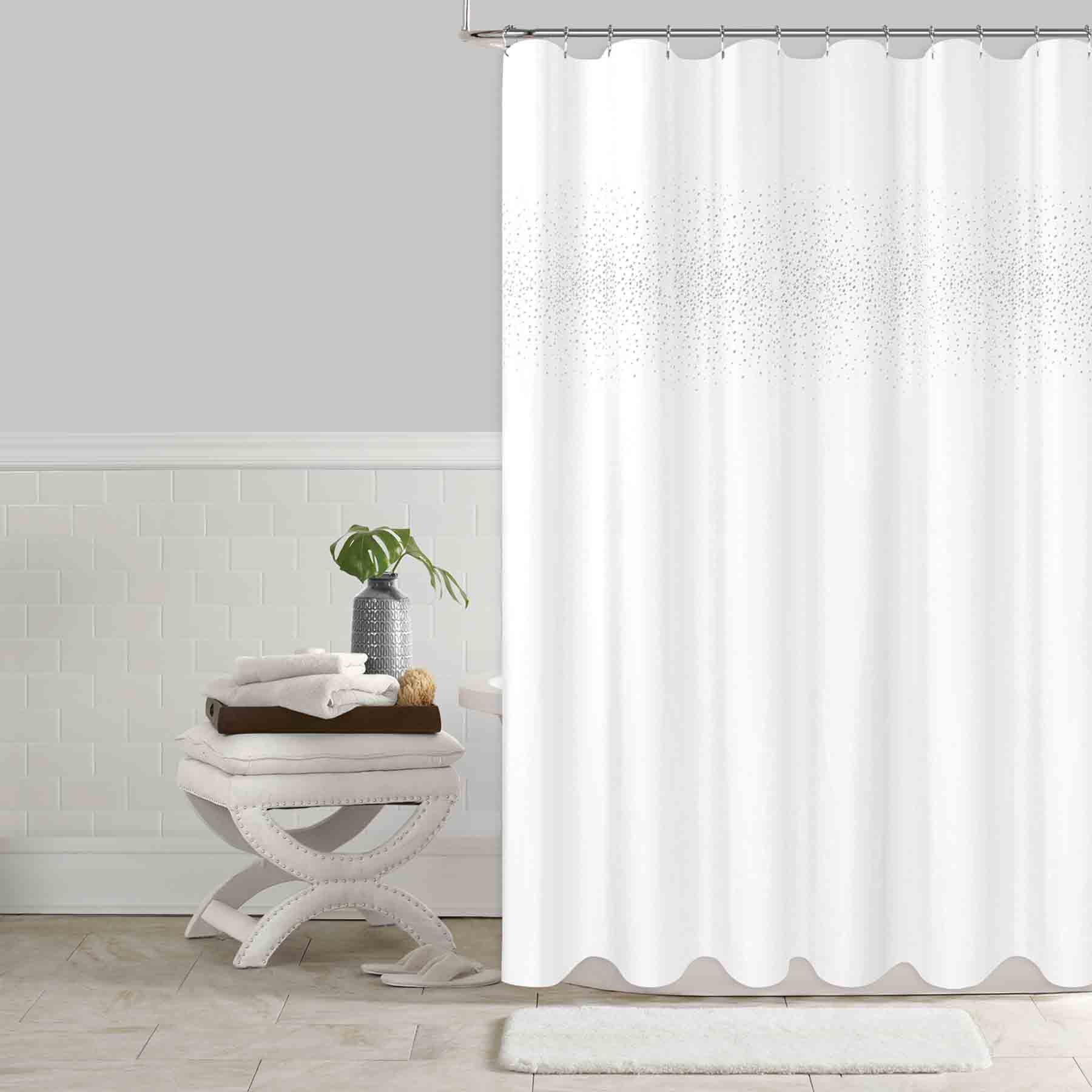 White Starburst Metallic Beaded Shower Curtain, 72"