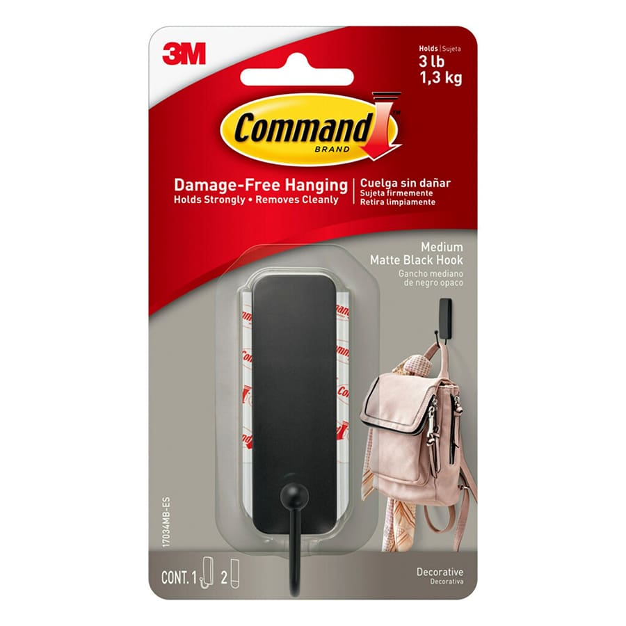 Command? Medium Matte Black Hook, 1-Hook, 2-Strips
