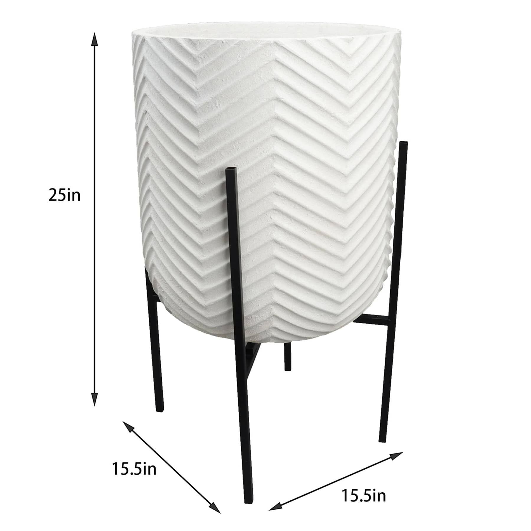 White Planter with Metal Stand, Large