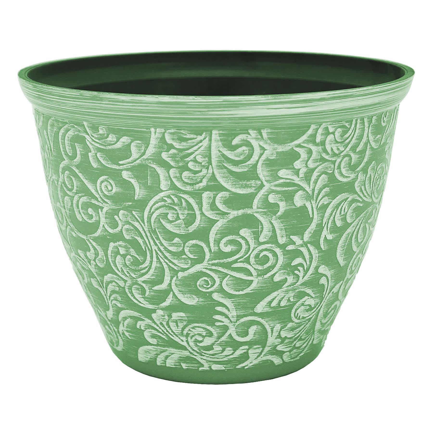 Providence Green & White Scroll Planter, 7"